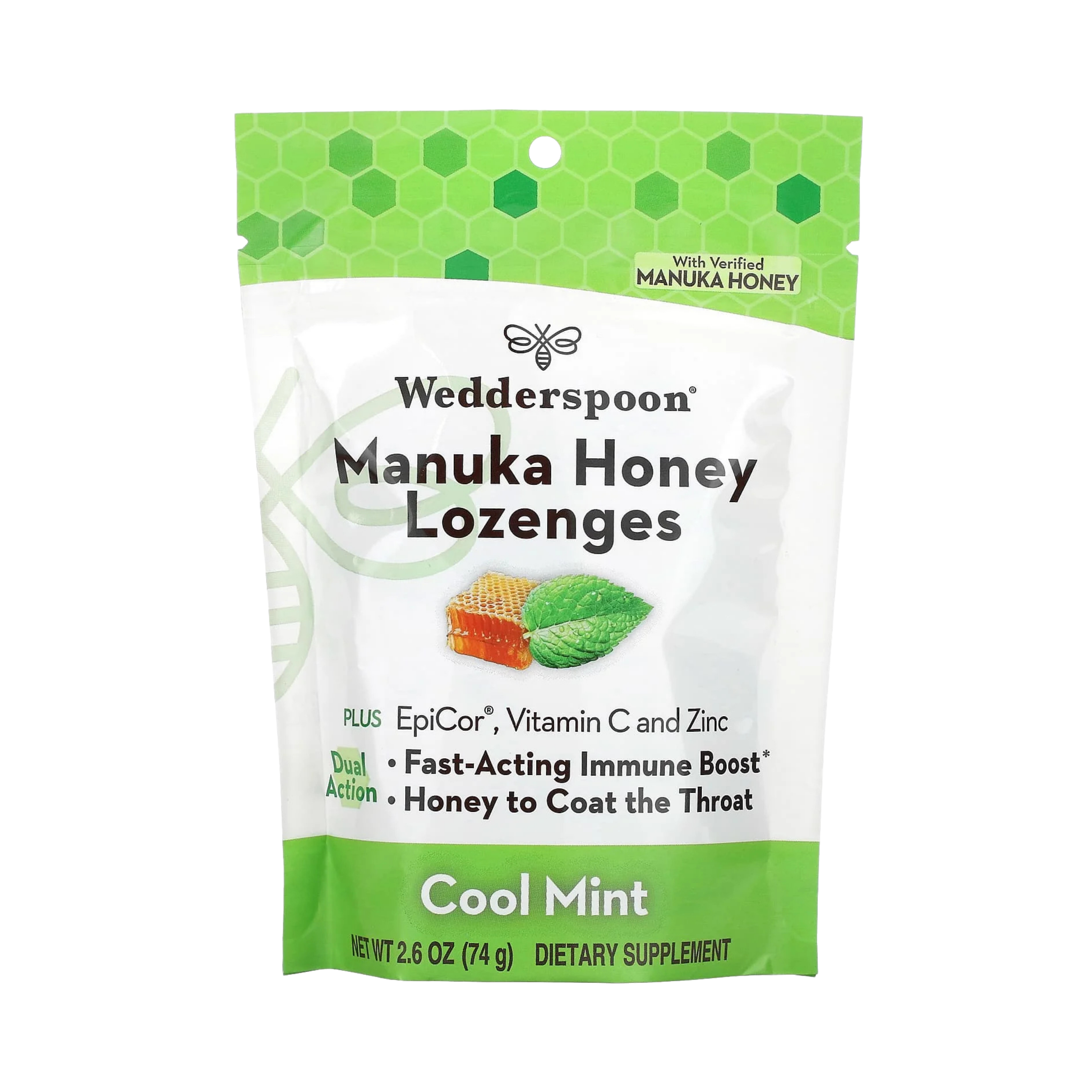 Wedderspoon, Manuka Honey Lozenges, Cool Mint, 2.6 oz, 74 g