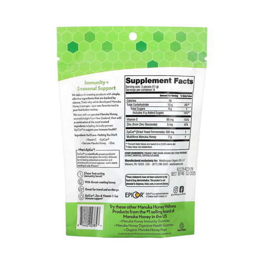 Wedderspoon, Manuka Honey Lozenges, Cool Mint, 2.6 oz, 74 g