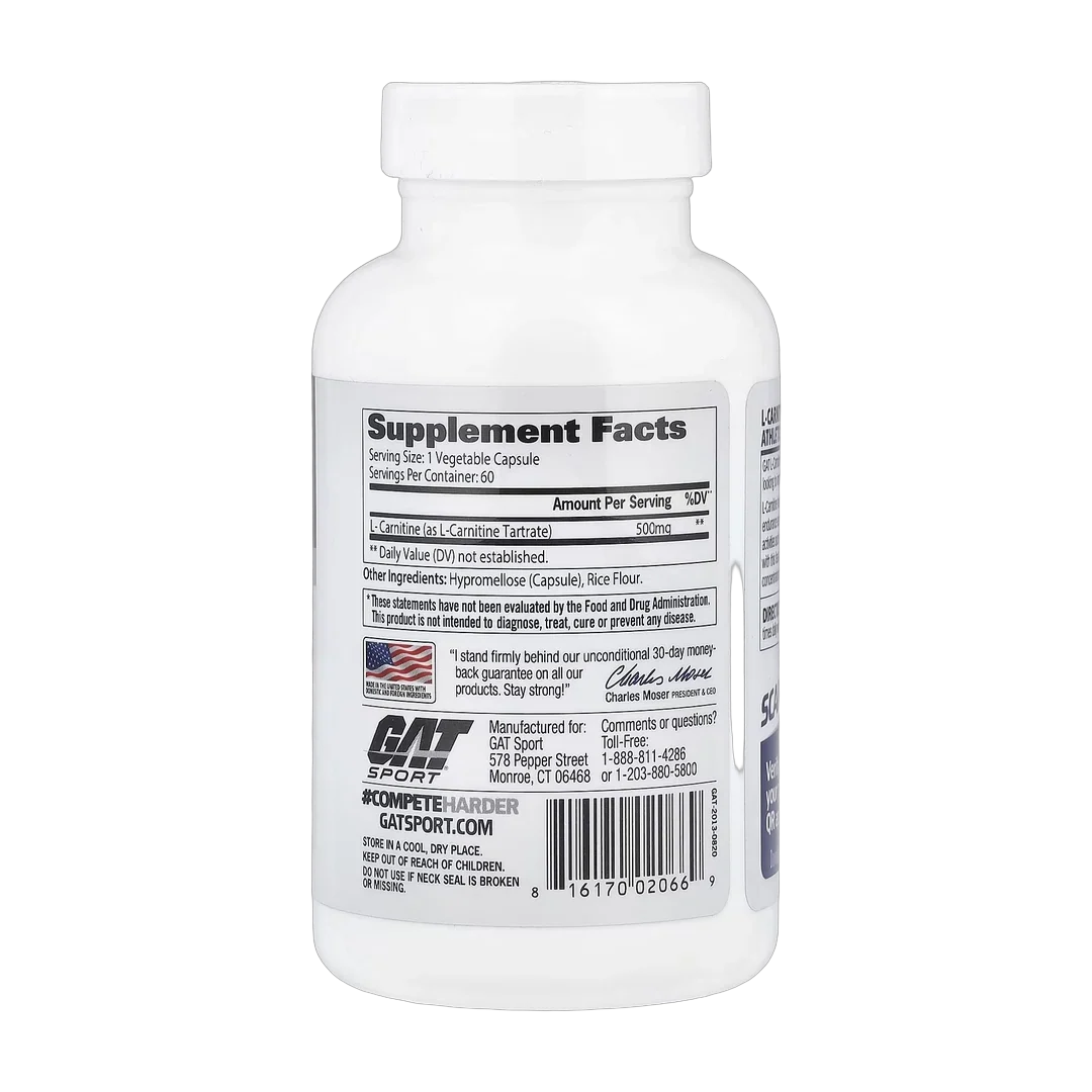 GAT, L-Carnitine, 60 Veg Capsules (500 mg per Capsule)