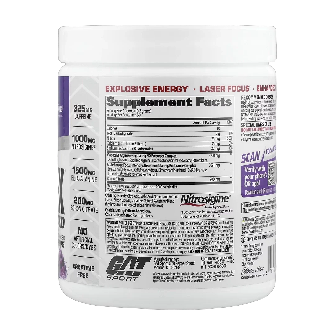 GAT, Sport, NITRAFLEX® Advanced, Pre-Workout, Grape, 10.9 oz (309 g)