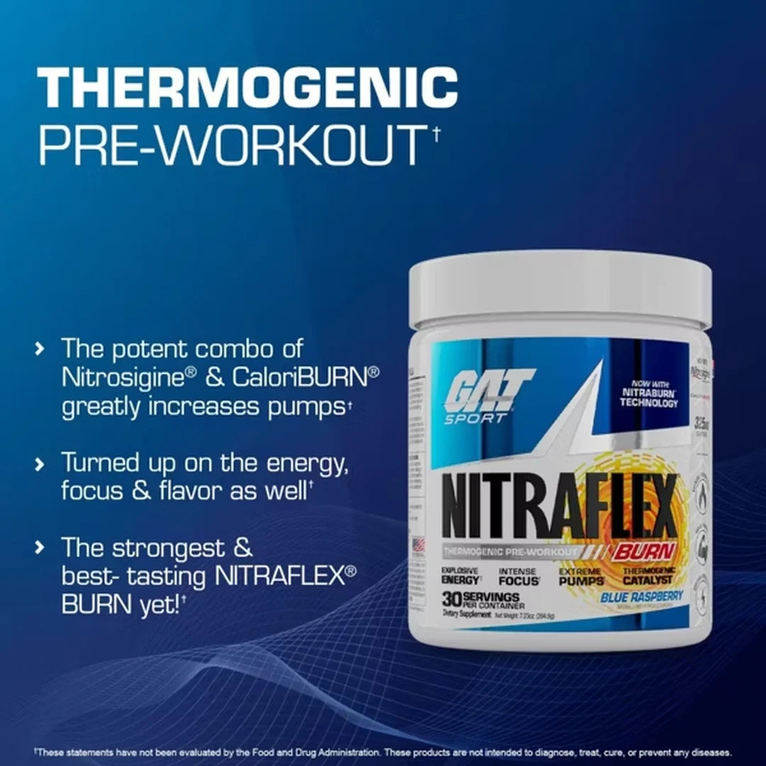 GAT, Sport, NITRAFLEX Burn, Blue Raspberry, 7.23 oz (204.9 g)