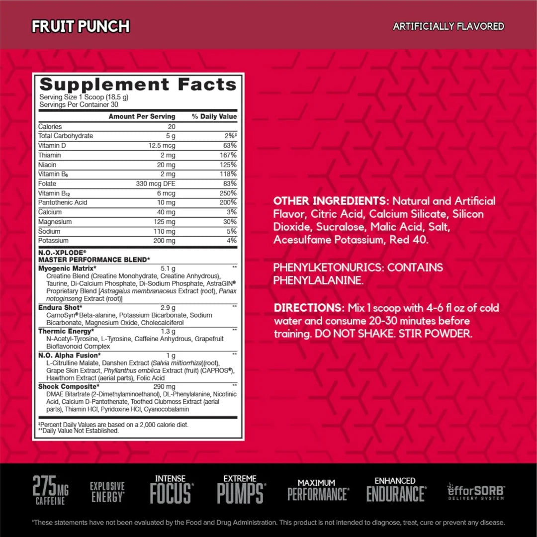 BSN, N.O.-Xplode®, Legendary Pre-Workout, Fruit Punch, 1.22 lbs (555 g)