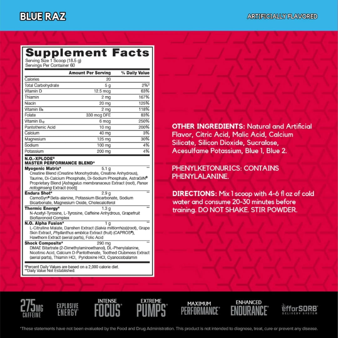 BSN, N.O.-Xplode®, Legendary Pre-Workout, Blue Raz, 2.45 lb (1.11 kg)