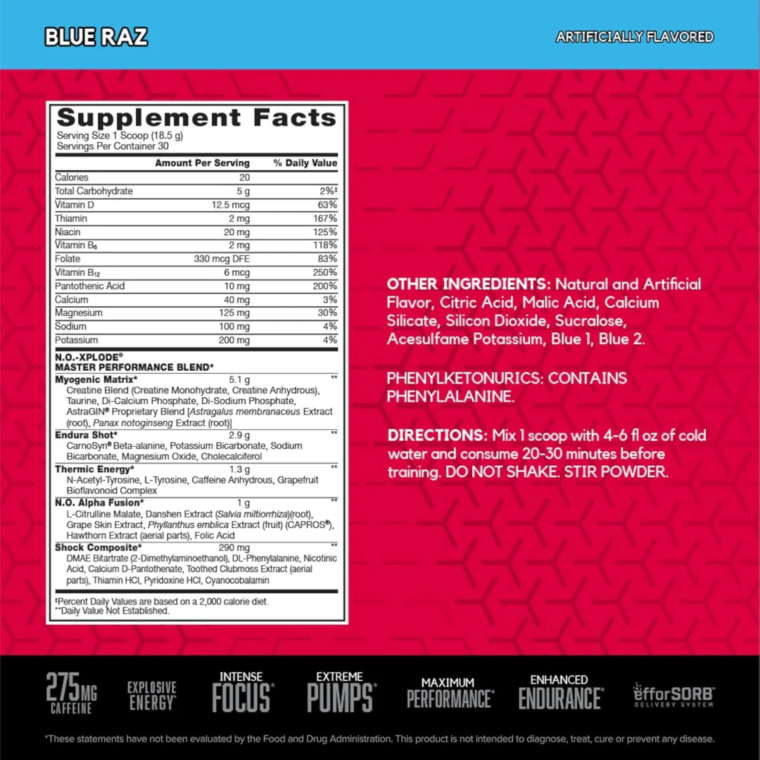 BSN, N.O.-Xplode®, Legendary Pre-Workout, Blue Raz, 1.22 lbs (555 g)