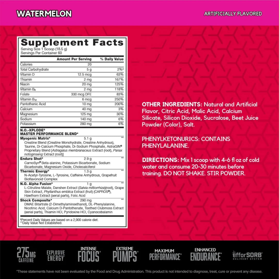 BSN, N.O.-Xplode, Legendary Pre-Workout, Watermelon, 2.45 lbs (1.11 kg)