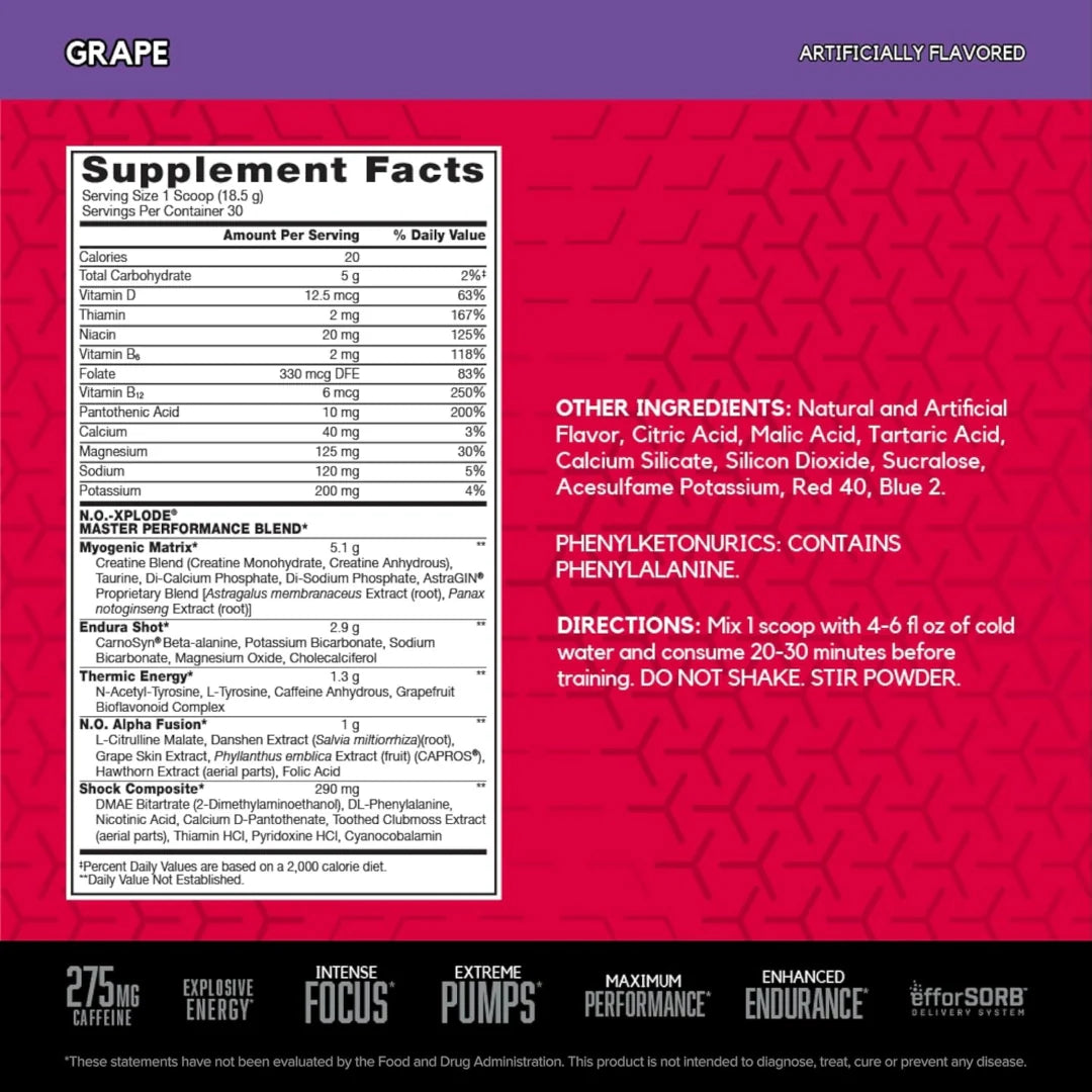 BSN, N.O.-Xplode®, Legendary Pre-Workout, Grape, 1.22 lbs (555 g)