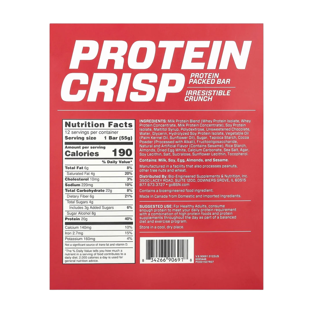 BSN, Protein Crisp, Chocolate Crunch, 12 Bars, 1.94 oz (55 g) Each