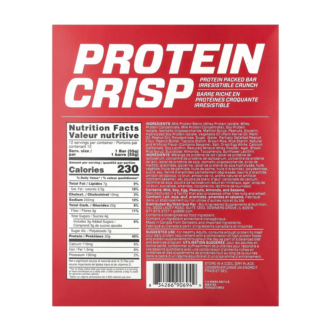 BSN, Protein Crisp, Peanut Butter Crunch, 12 Bars, 1.94 oz (55 g) Each