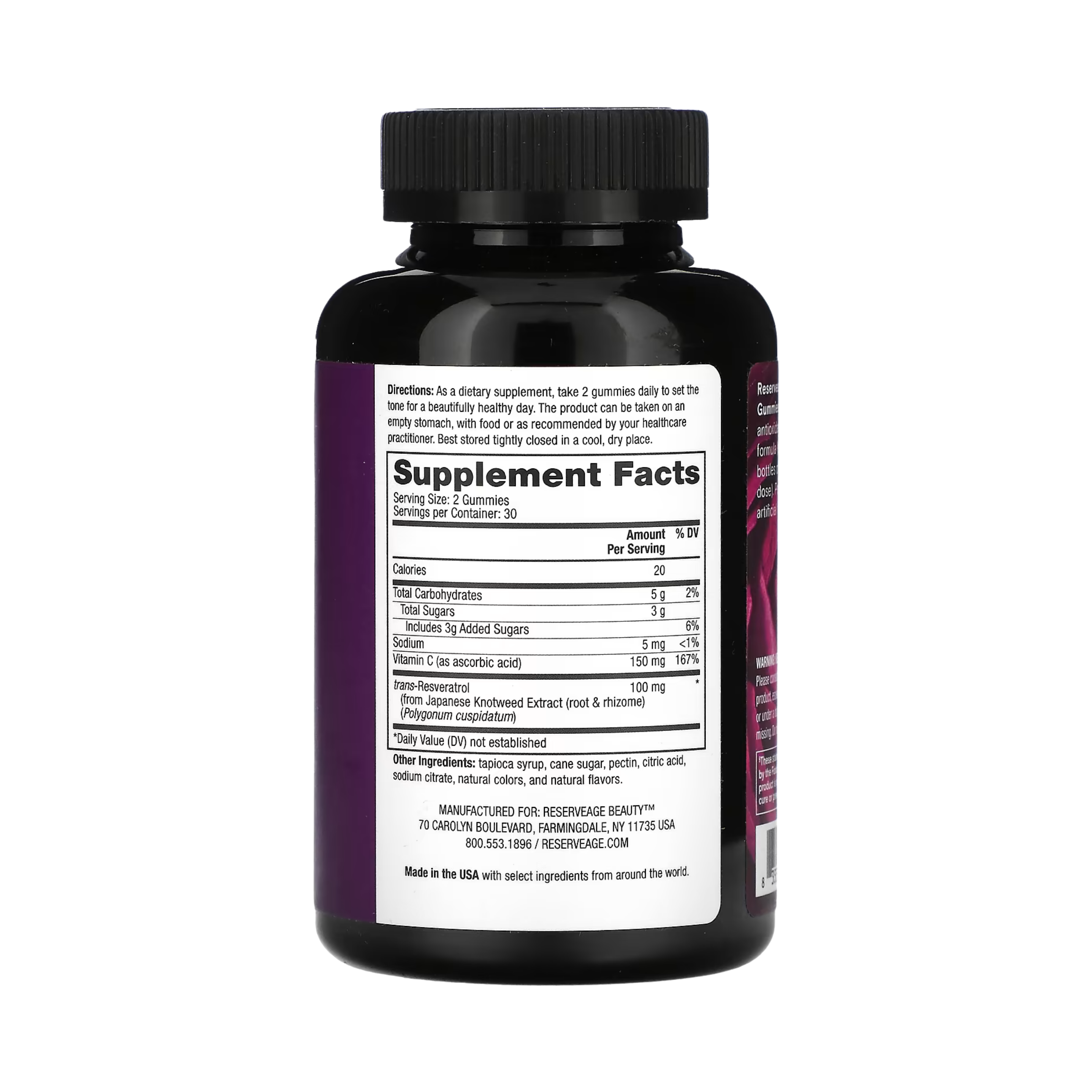 Reserveage Beauty, Resveratrol Gummies, 100 mg, Grape Flavored, 60 Gummies