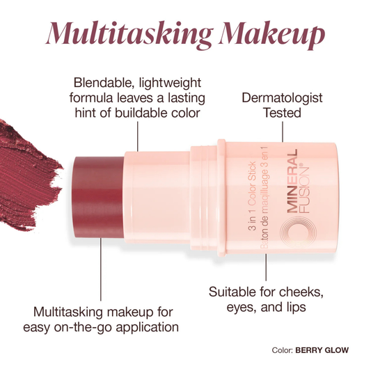 Mineral Fusion, 3-In-1 Color Stick, Berry Glow