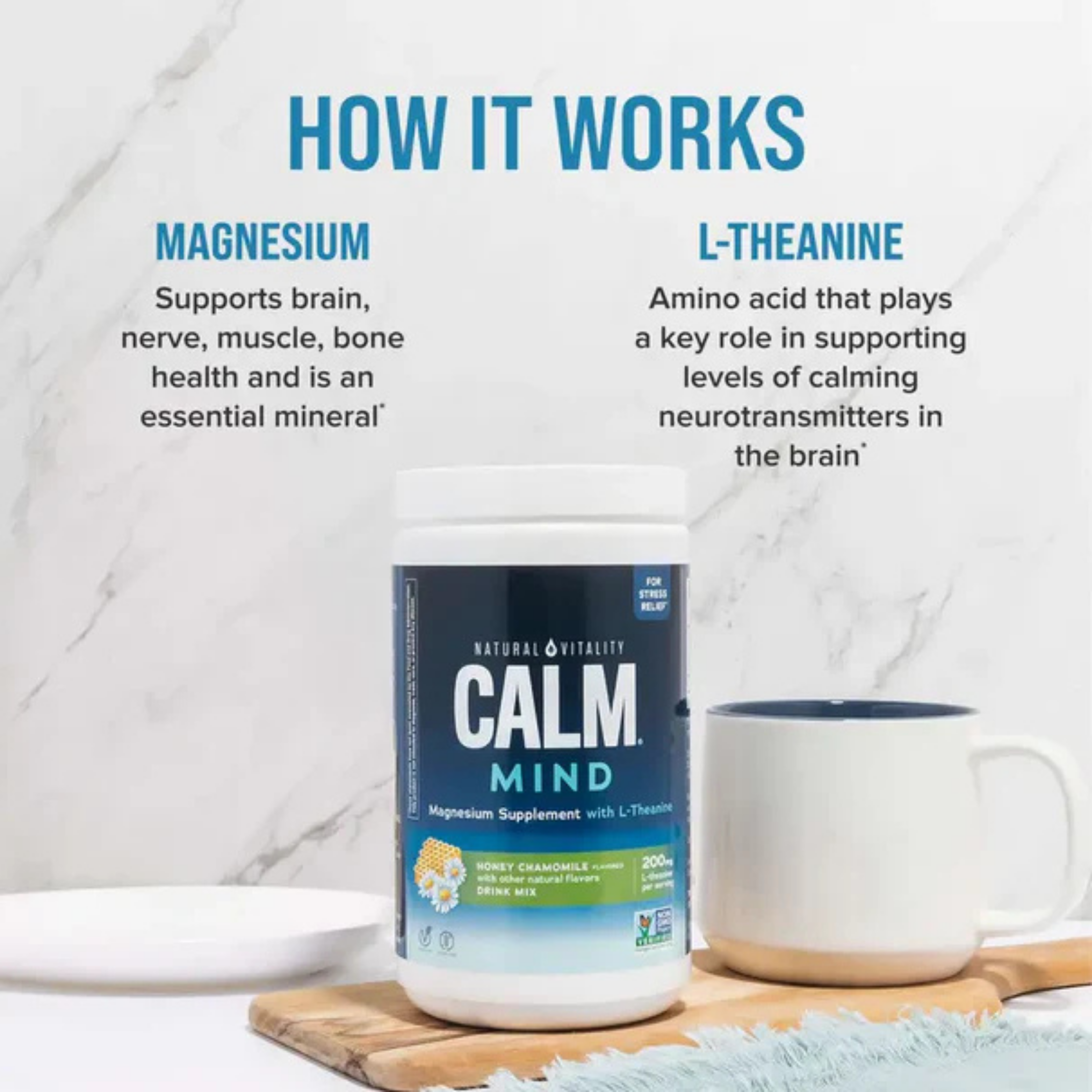 Natural Vitality, CALM Mind, Magnesium Citrate with L-Theanine Drink Mix, Honey Chamomile, 6 oz, 170 g