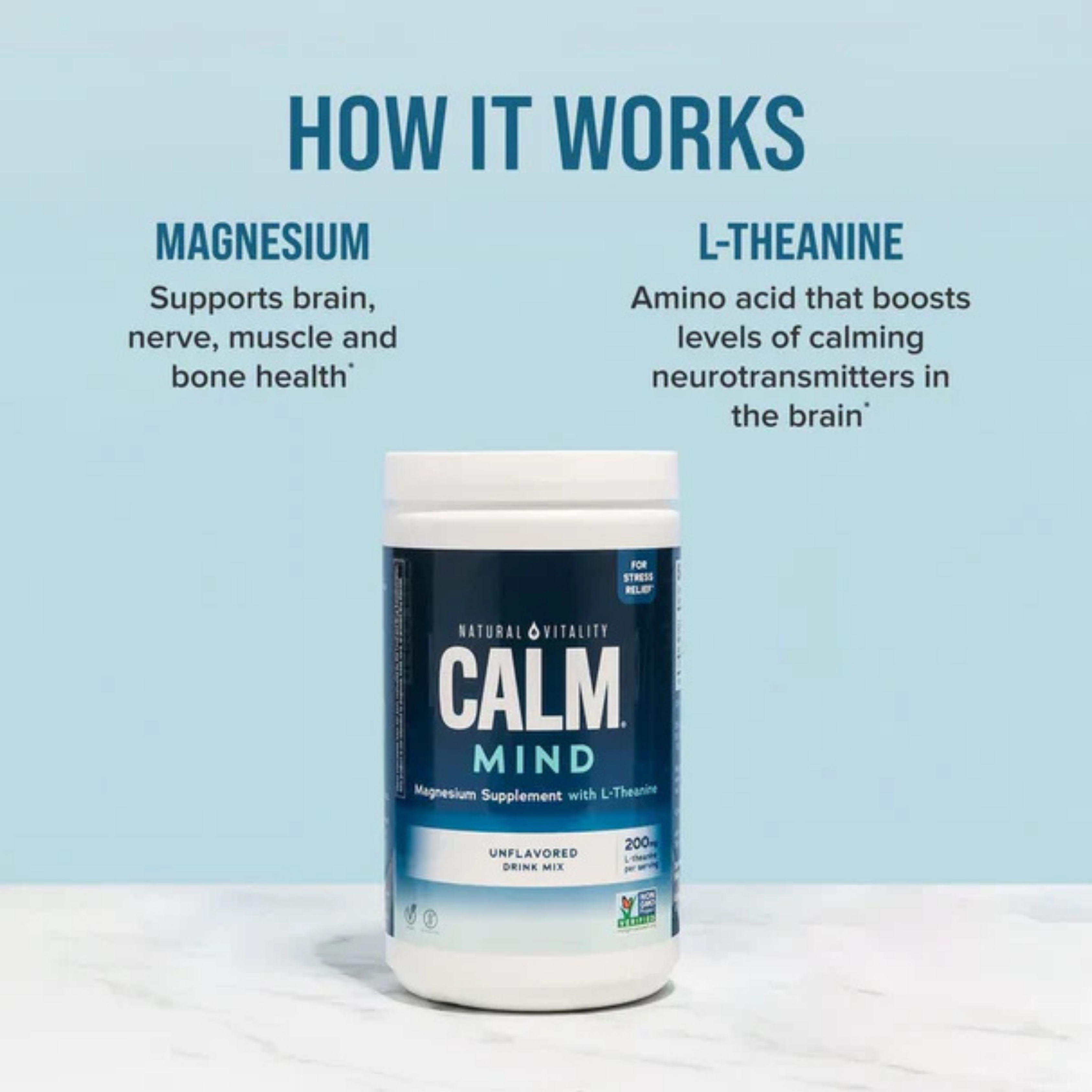 Natural Vitality, CALM Mind, Magnesium Citrate with L-Theanine Drink Mix, Unflavored, 6 oz, 170 g