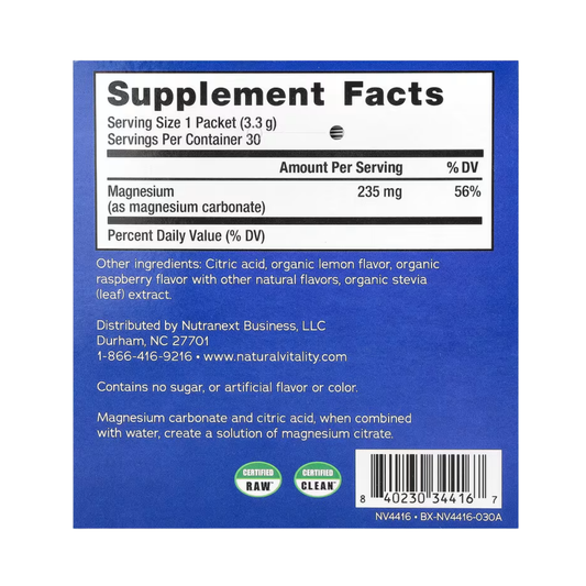 Natural Vitality, CALM, Magnesium Supplement Drink Mix, Raspberry-Lemon, 30 Packets