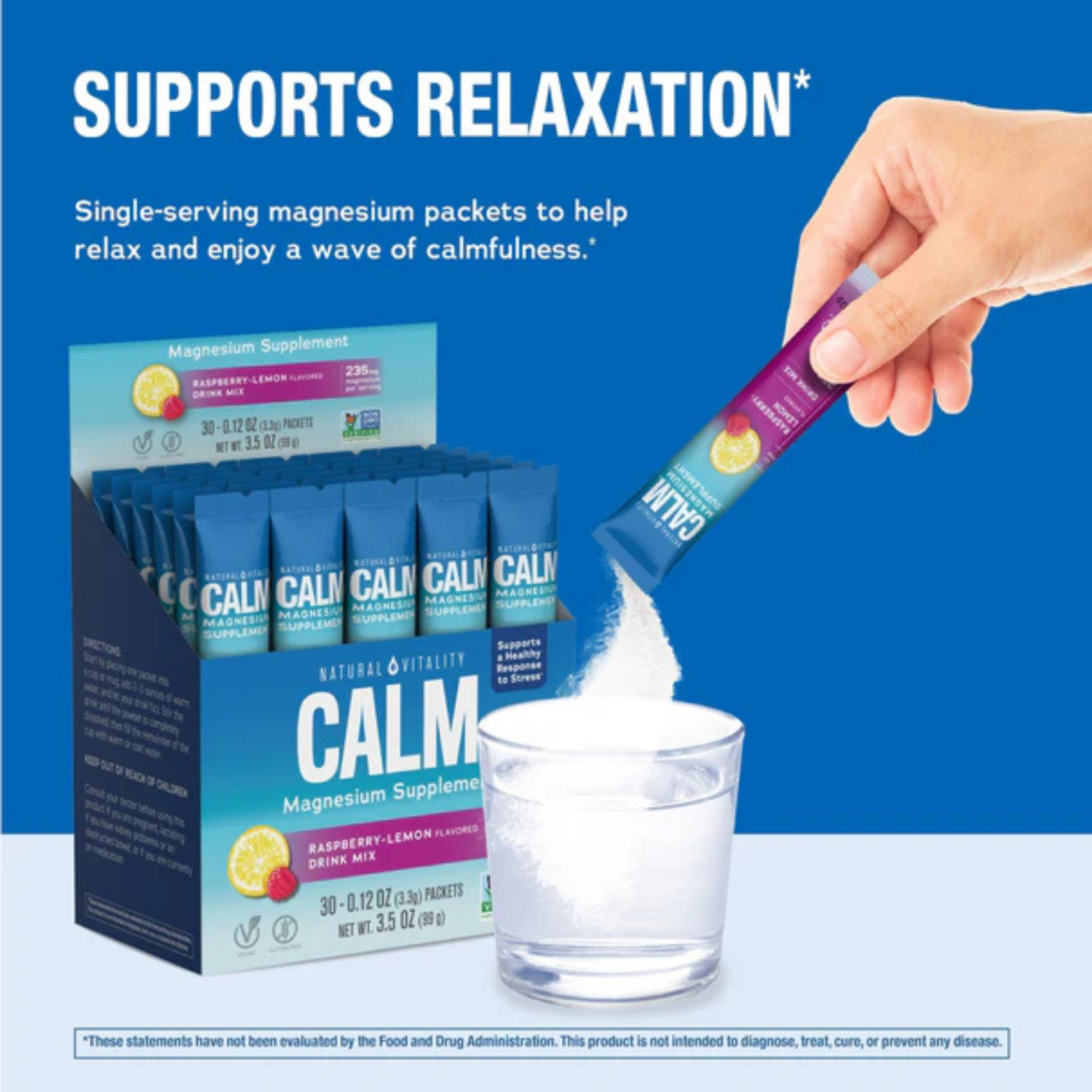 Natural Vitality, CALM, Magnesium Supplement Drink Mix, Raspberry-Lemon, 30 Packets