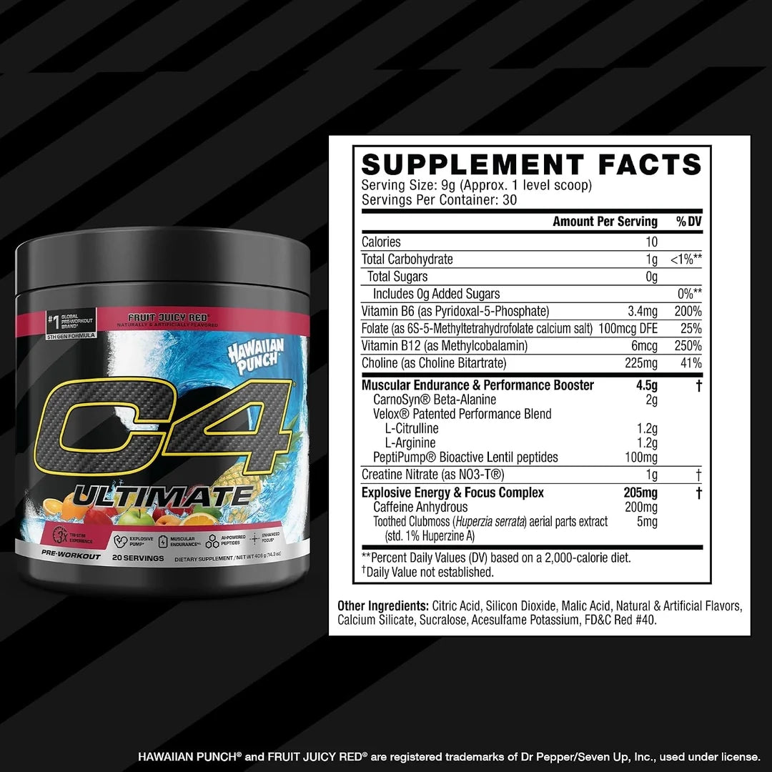 C4 / Cellucor, C4® Ultimate, Pre-Workout, Hawaiian Punch® Fruit Juicy Red®, 14.3 oz (406 g)