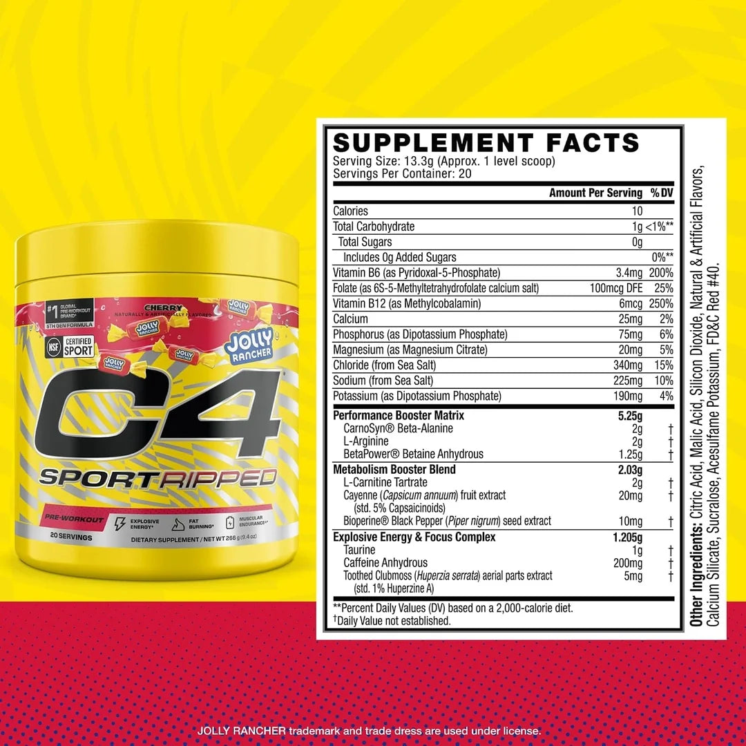 C4 / Cellucor, C4® Sport Ripped, Pre-Workout, Jolly Rancher Cherry, 9.4 oz (266 g)