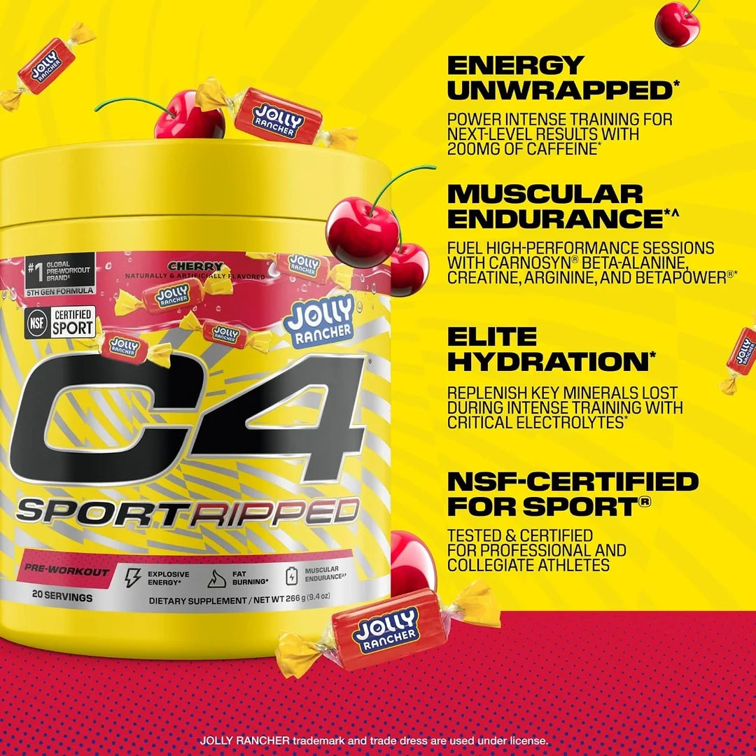 C4 / Cellucor, C4® Sport Ripped, Pre-Workout, Jolly Rancher Cherry, 9.4 oz (266 g)