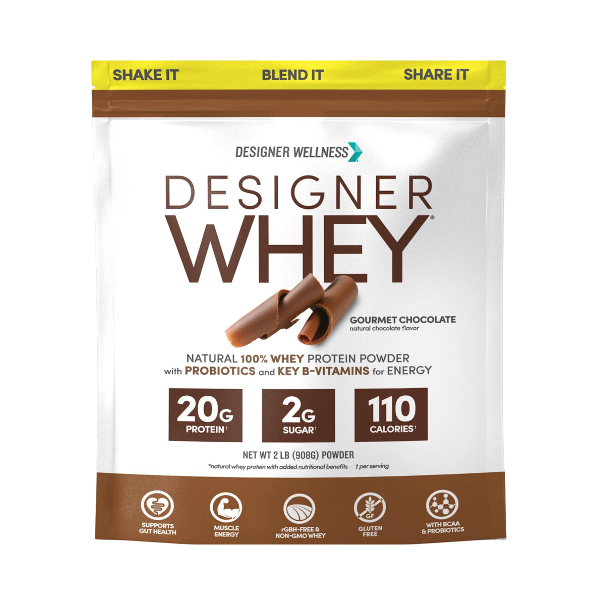 Designer Wellness, Designer Whey, 100% Whey Protein Powder with Probiotics, Gourmet Chocolate, 908 g