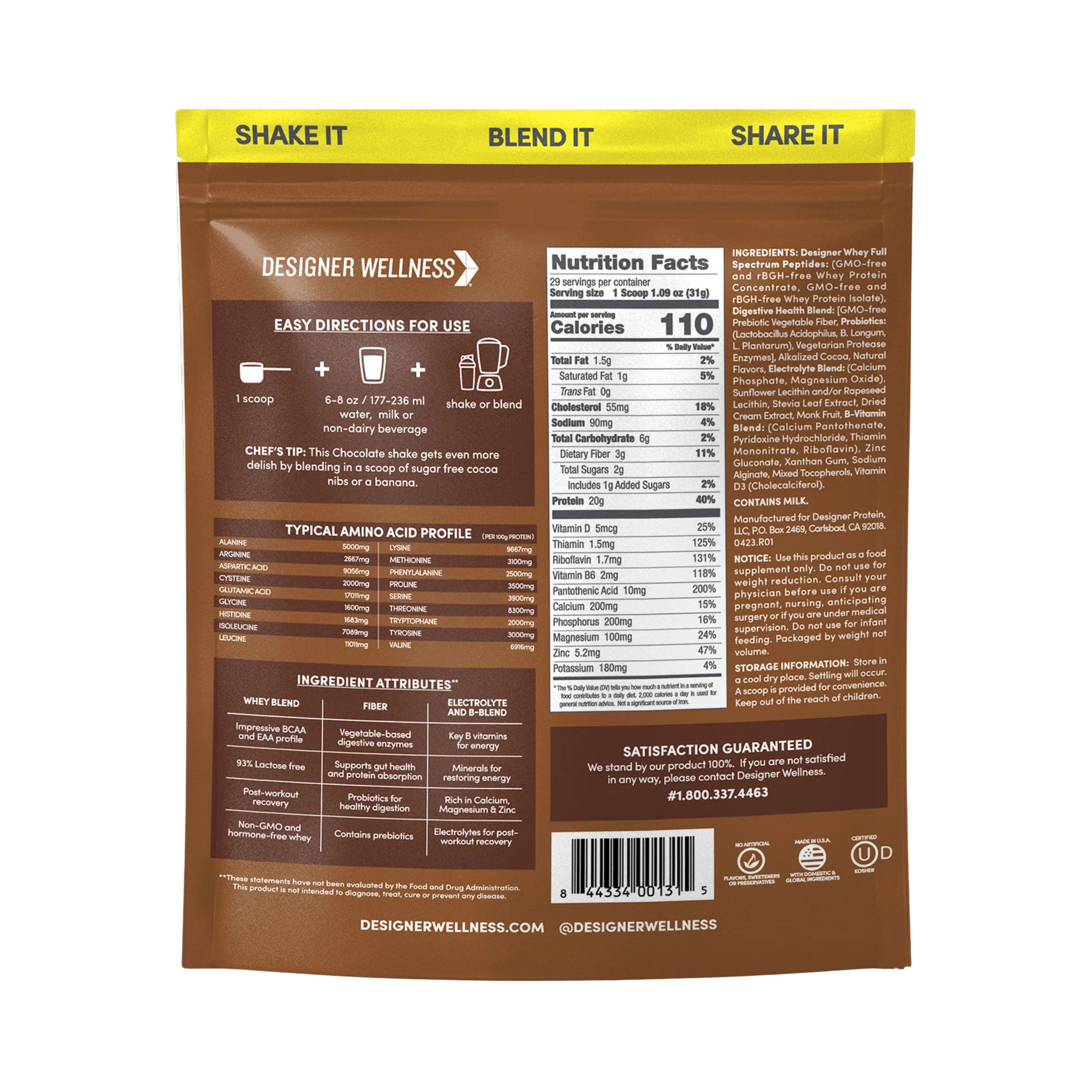 Designer Wellness, Designer Whey, 100% Whey Protein Powder with Probiotics, Gourmet Chocolate, 908 g