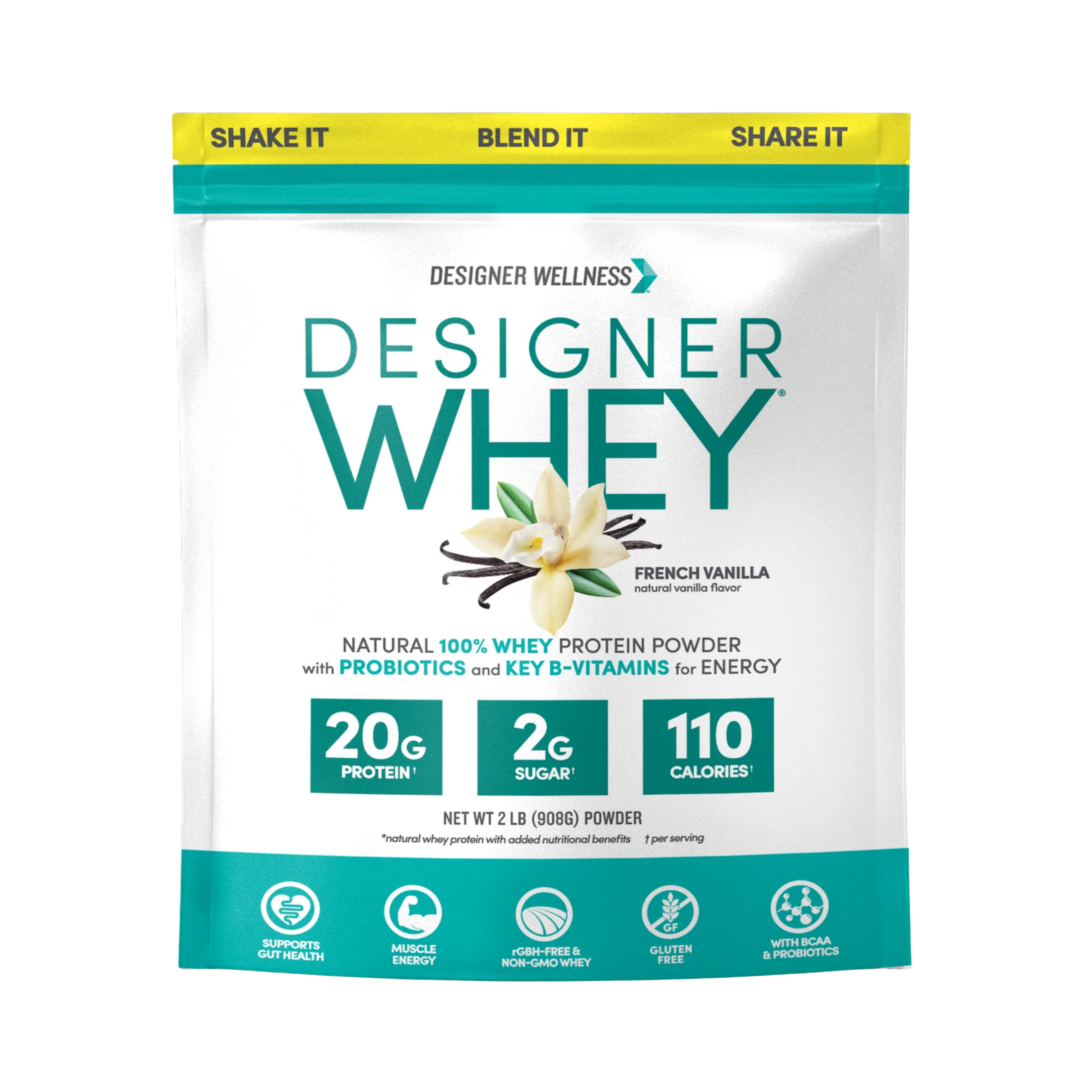 Designer Wellness, Designer Whey, Natural 100% Whey Protein Powder, French Vanilla, 908 g