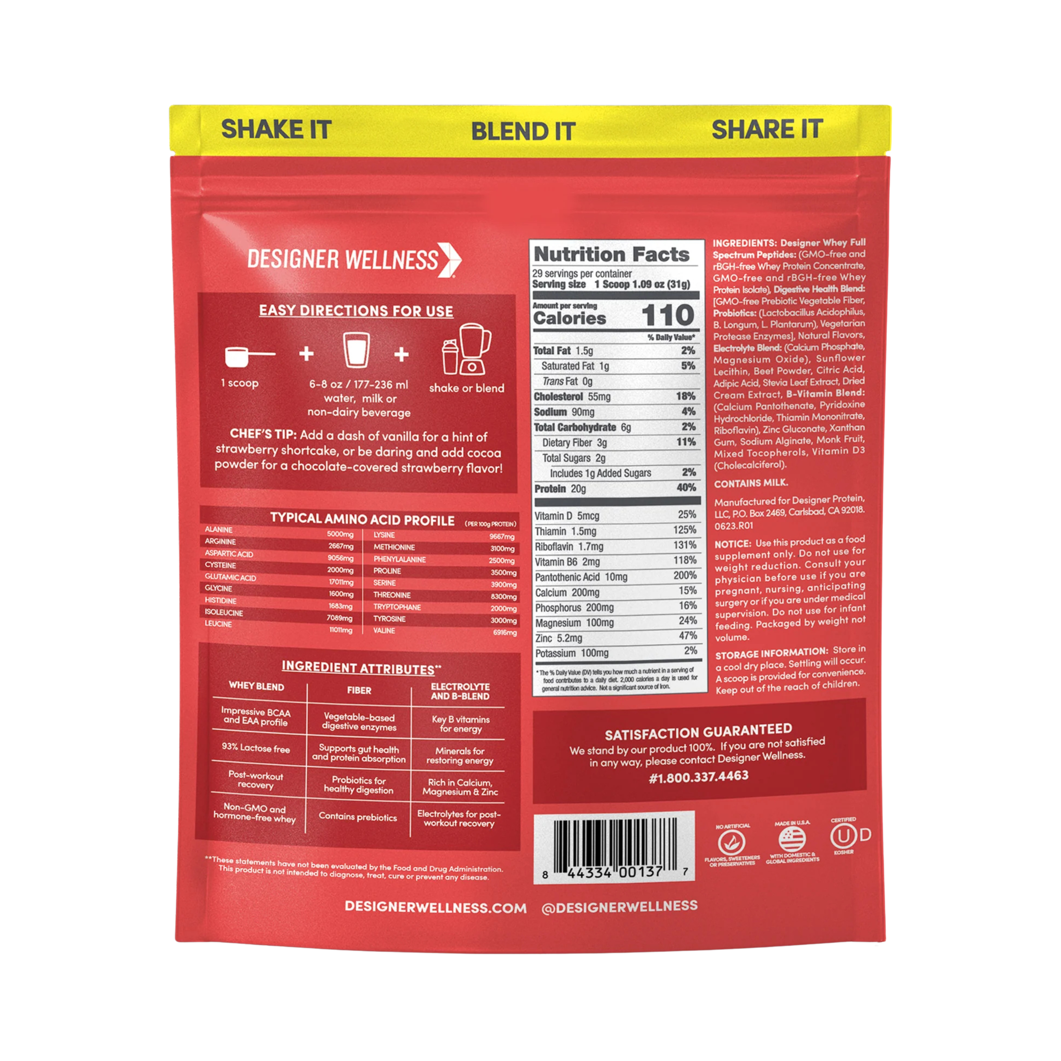 Designer Wellness, Designer Whey, Natural 100% Whey Protein Powder, Summer Strawberry, 2 lb, 908 g