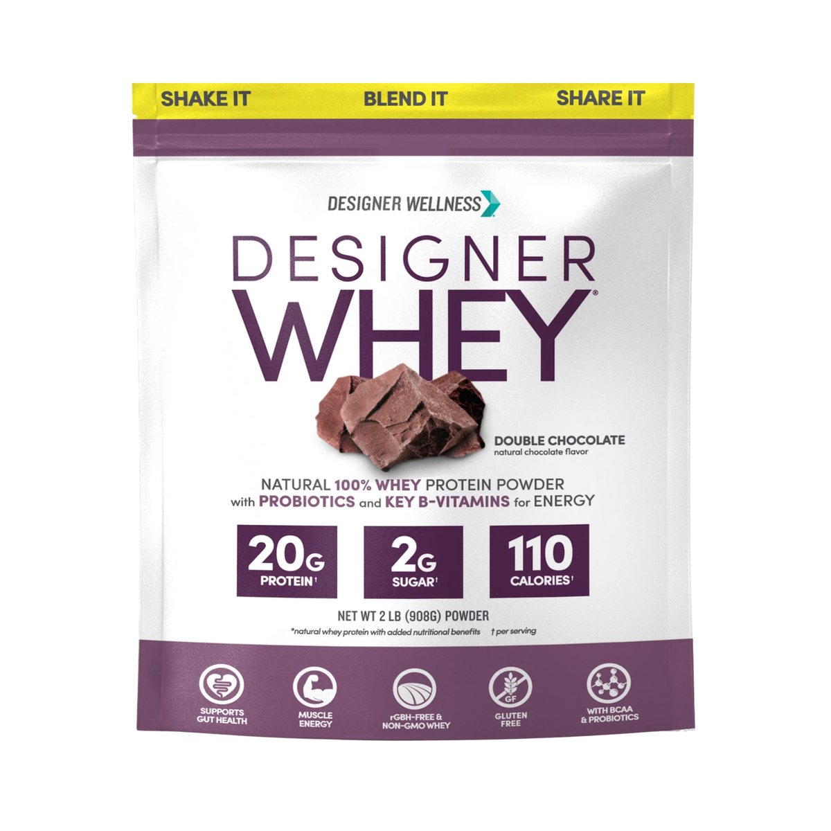Designer Wellness, Designer Whey, Natural 100% Whey Protein Powder, Double Chocolate, 908 g