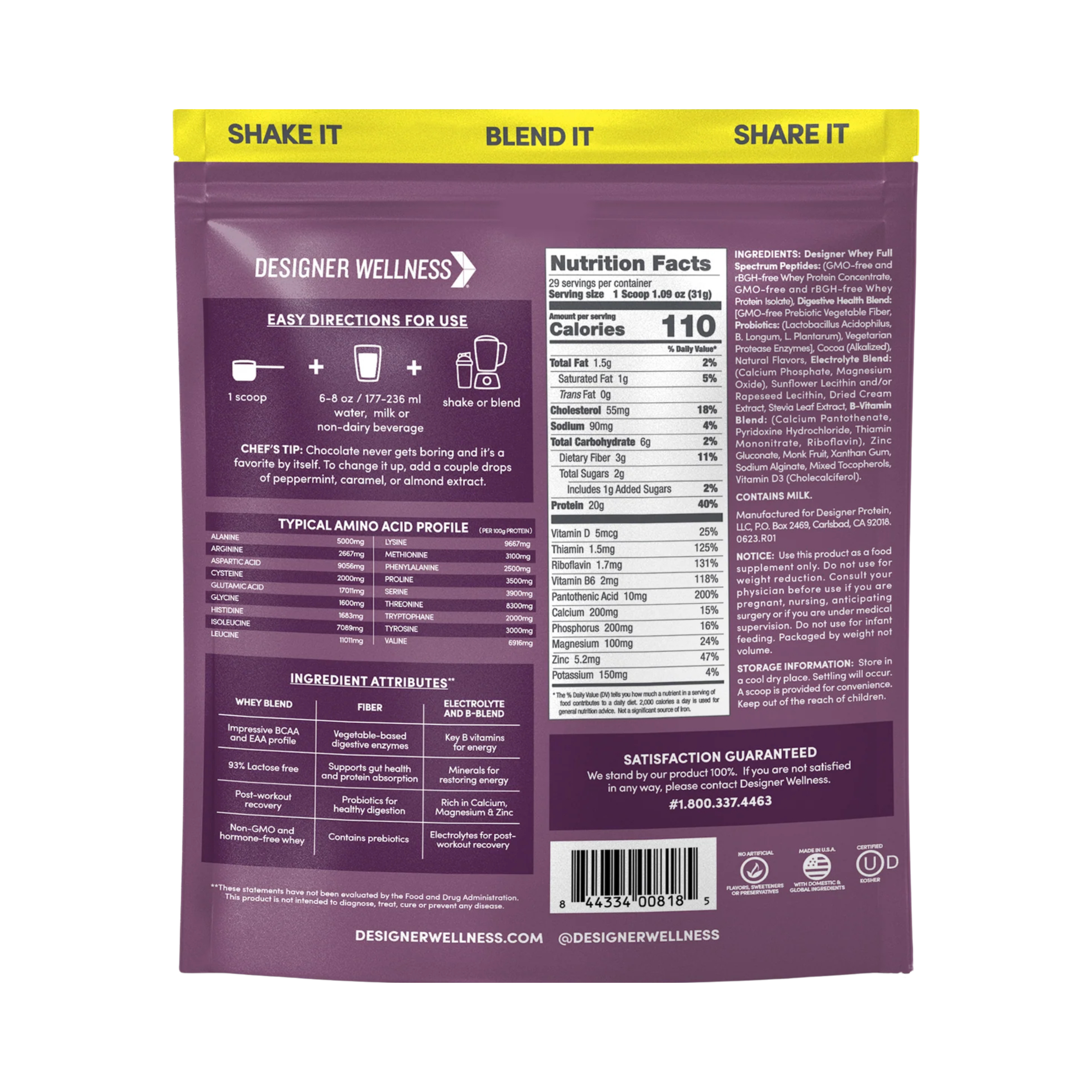 Designer Wellness, Designer Whey, Natural 100% Whey Protein Powder, Double Chocolate, 908 g