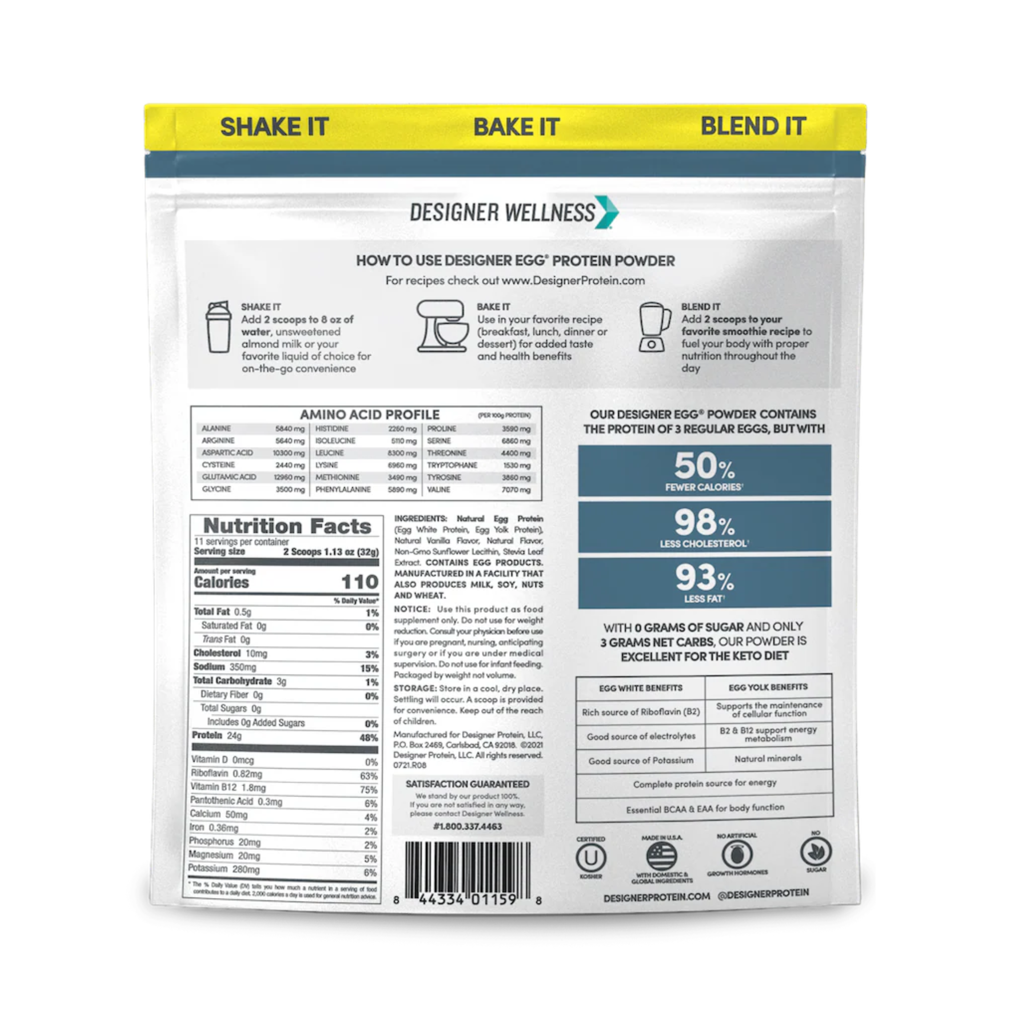 Designer Wellness, Designer Egg, Whole Egg Multifunction Protein Powder, Classic Vanilla, 12.4 oz (352 g)