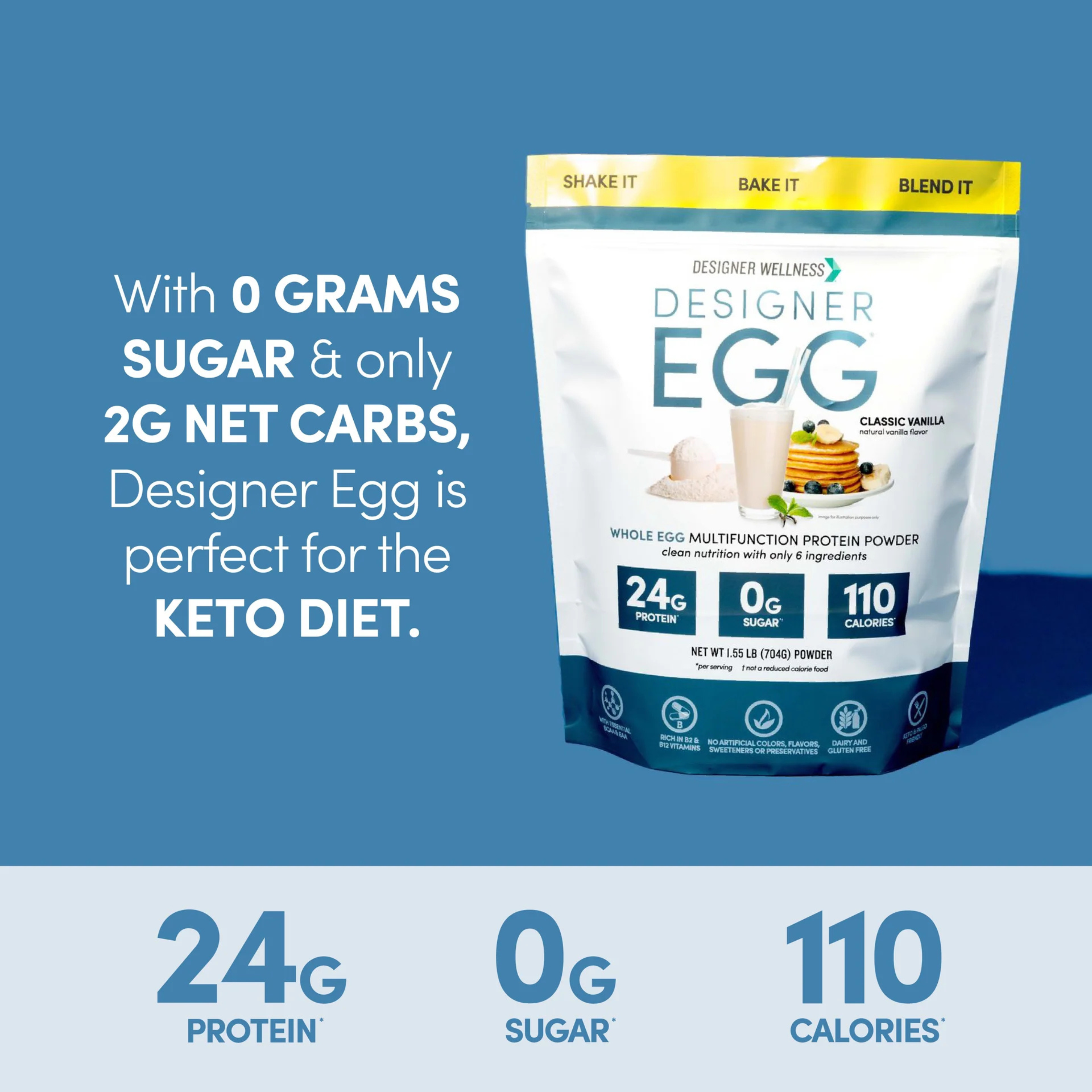 Designer Wellness, Designer Egg, Whole Egg Multifunction Protein Powder, Classic Vanilla, 12.4 oz (352 g)