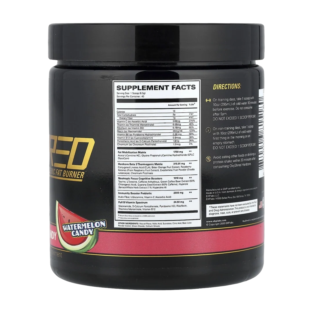 EHPlabs, OxyShred Hardcore, Thermogenic Fat Burner, Watermelon Candy, 9.2 oz (260 g)