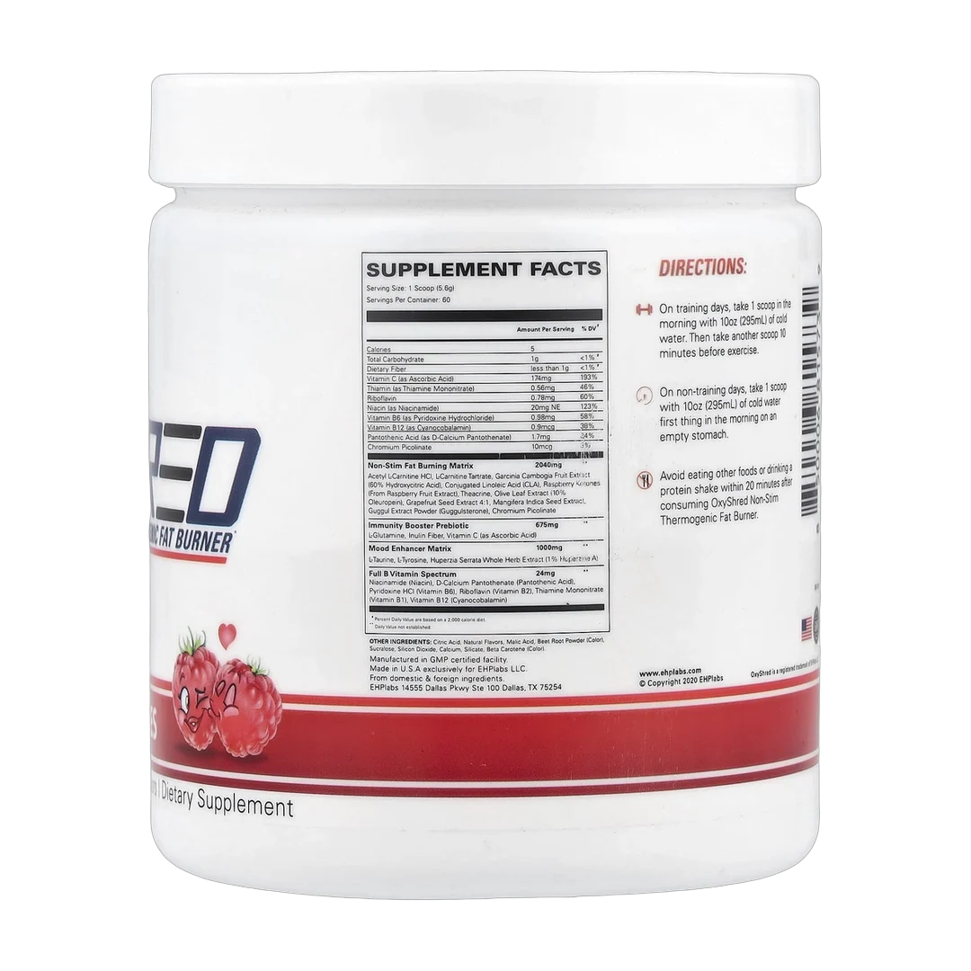 EHPlabs, OxyShred Non-Stim, Thermogenic Fat Burner, Raspberry Kisses, 11.9 oz (337 g)