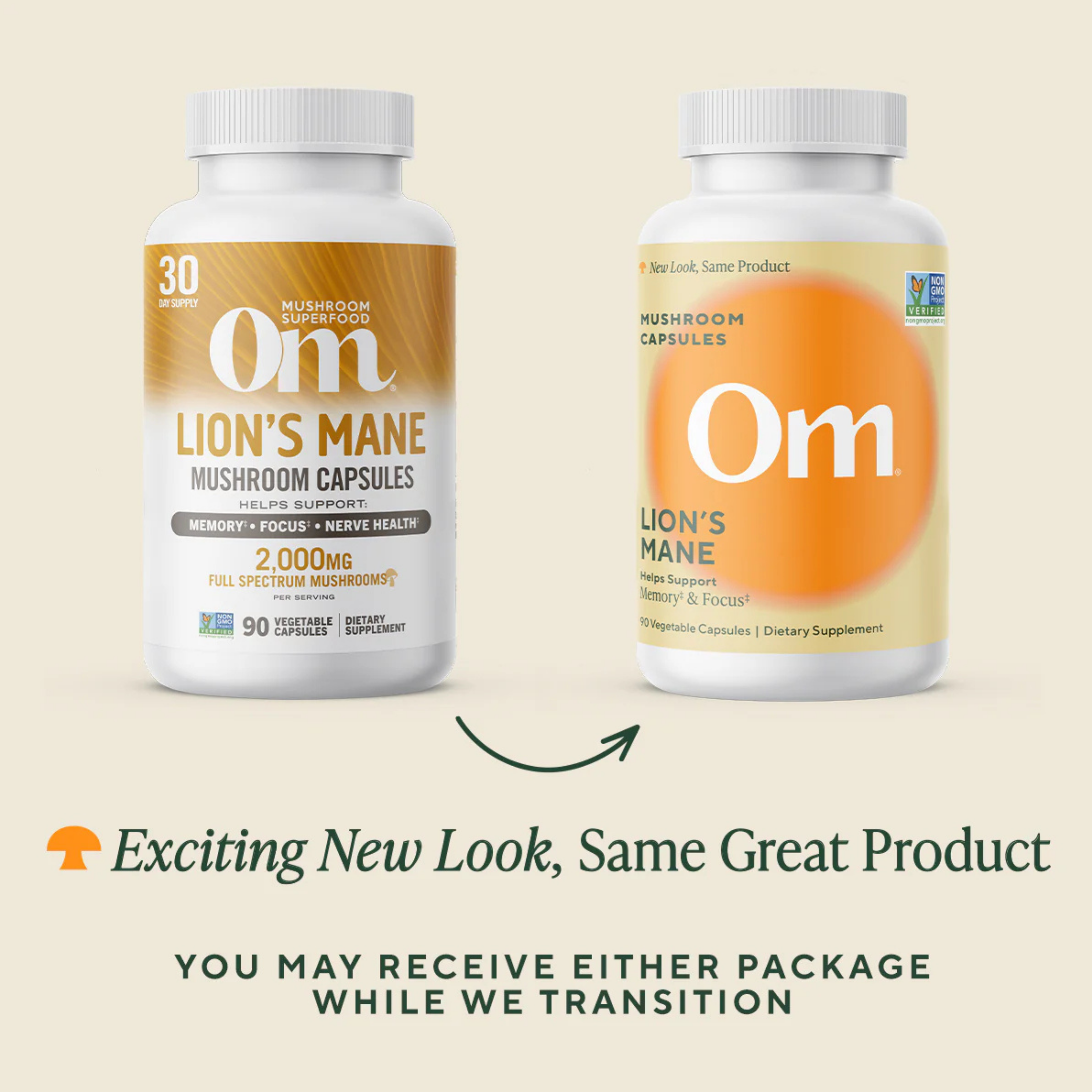 Om Mushrooms, Lion's Mane Mushroom Capsules, 180 Vegetable Capsules