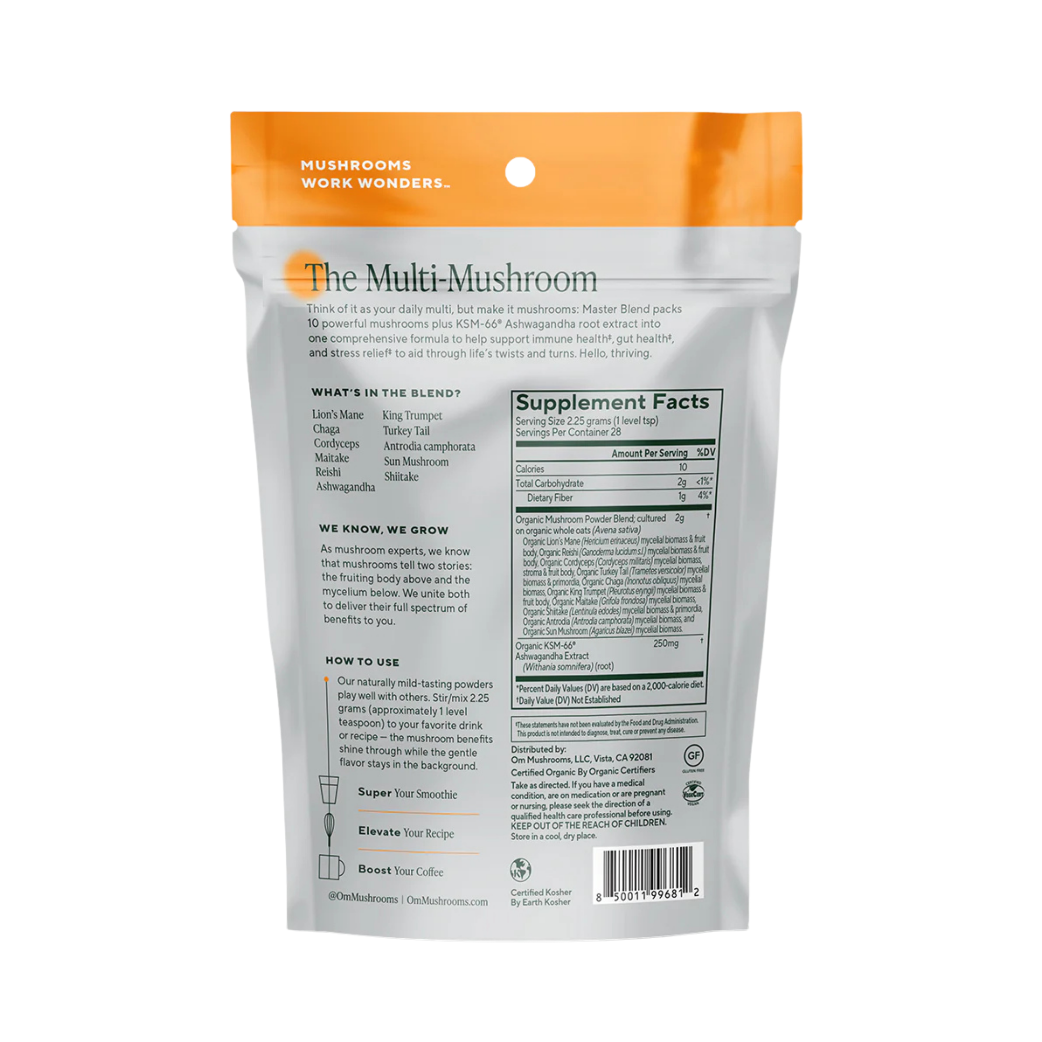 Om Mushrooms, Master Blend Organic Mushroom Powder, 2.22 Oz, 63 g