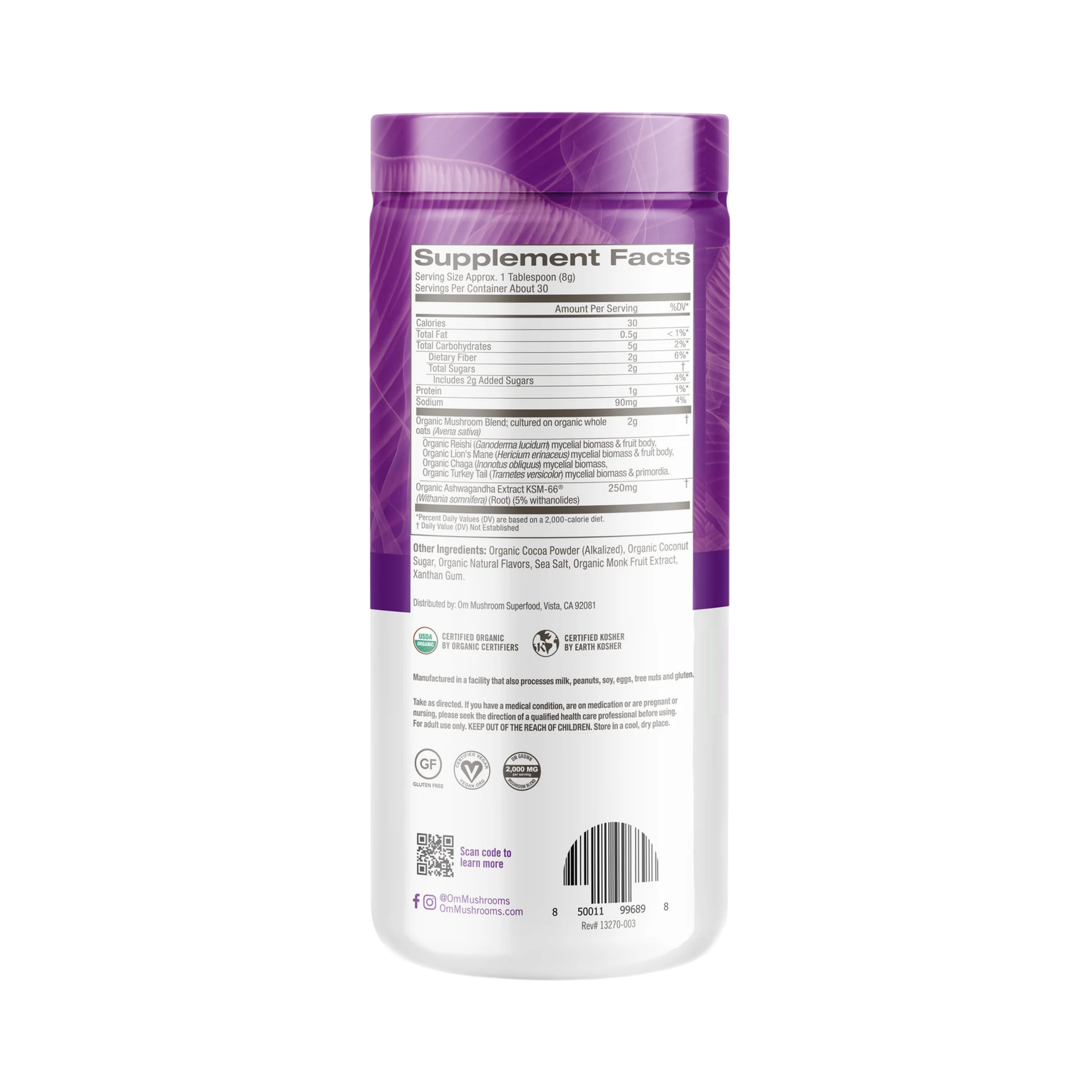 Om Mushrooms, Superfood Mushroom Blend, Hot Chocolate, 8.47 oz, 240 g