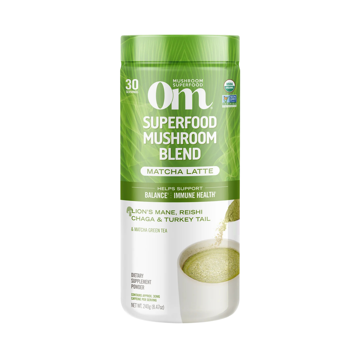 Om Mushrooms, Superfood Mushroom Blend, Matcha Latte , 8.47 oz, 240 g