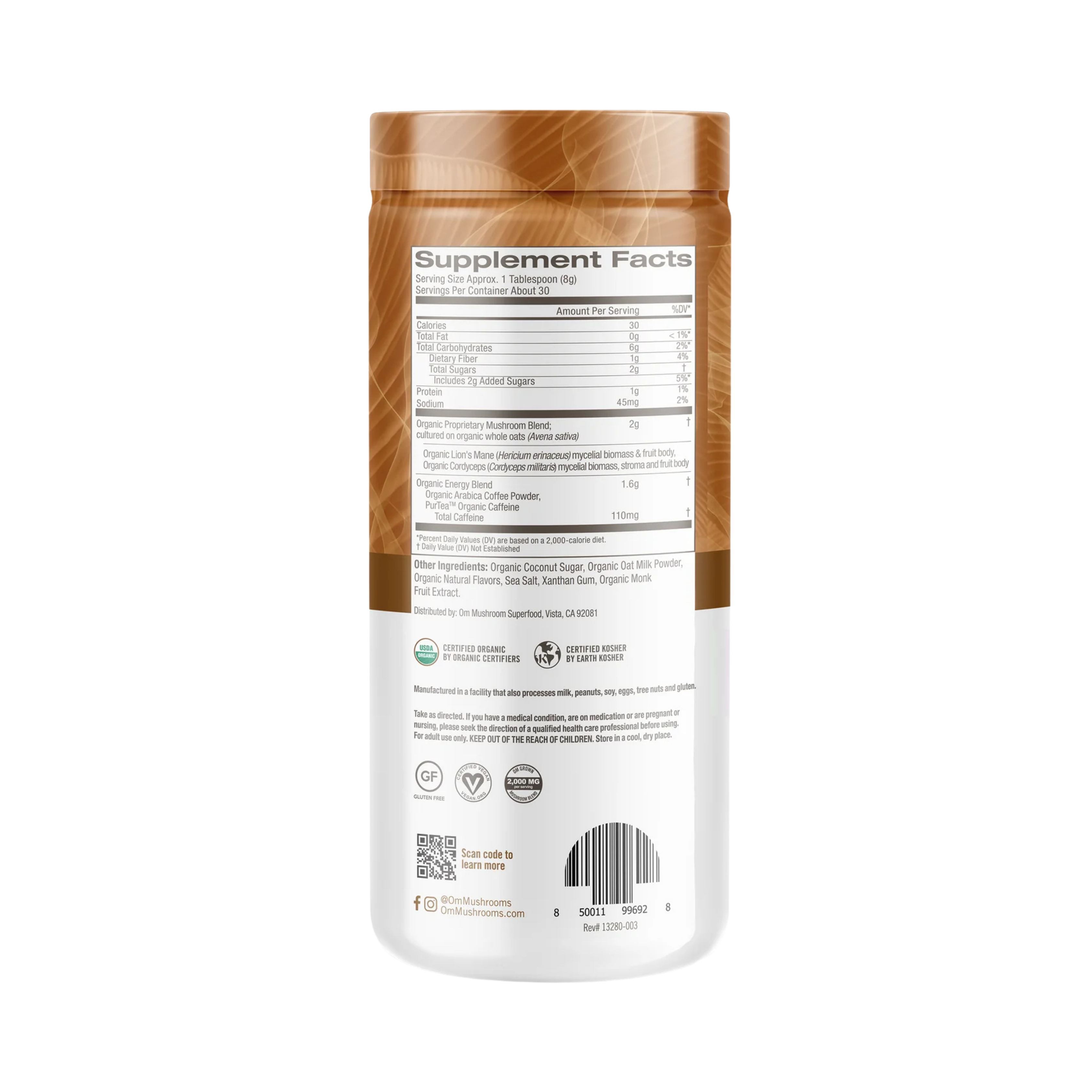 Om Mushrooms, Superfood Mushroom Blend, Coffee Latte, 8.47 oz, 240 g