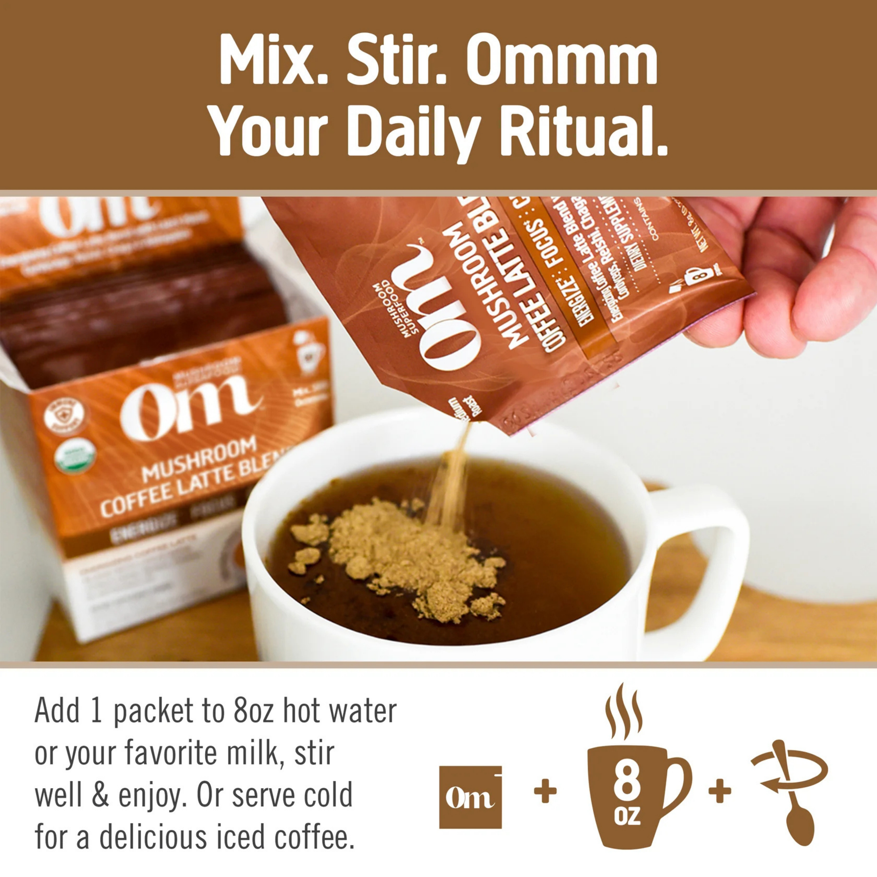 Om Mushrooms, Superfood Mushroom Blend, Coffee Latte, 8.47 oz, 240 g