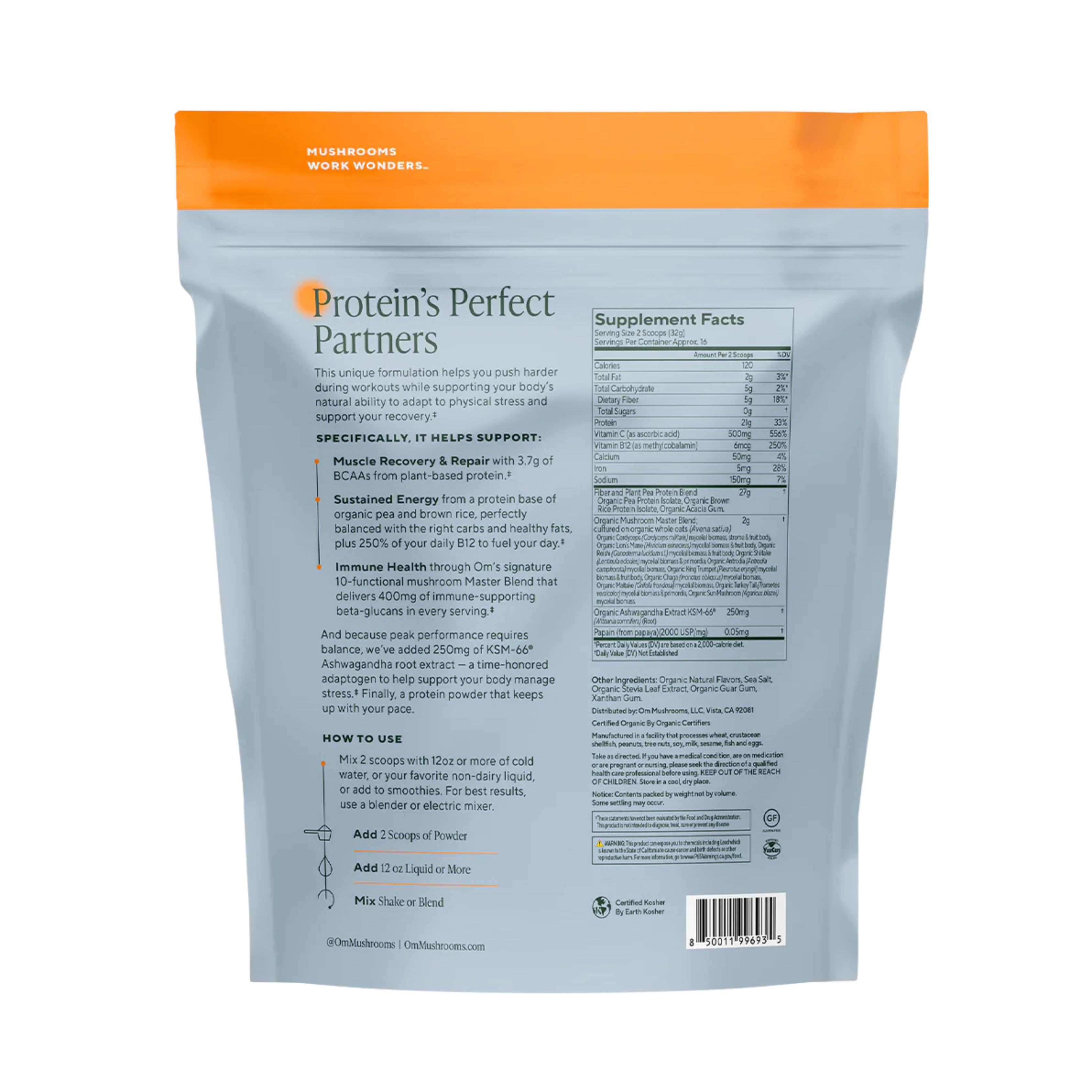 Om Mushrooms, Master Blend, Plant Protein, Creamy Vanilla, 18.27 Oz, 518 g