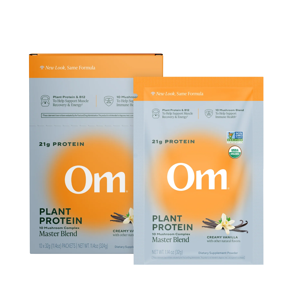 Om Mushrooms, Master Blend, Plant Protein, Creamy Vanilla, 10 Packets, 32 g Each