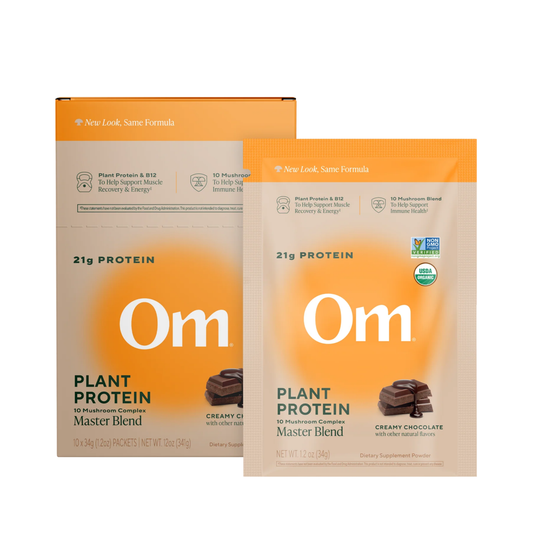 Om Mushrooms, Master Blend, Plant Protein, Creamy Chocolate, 10 Packets , 34 g Each