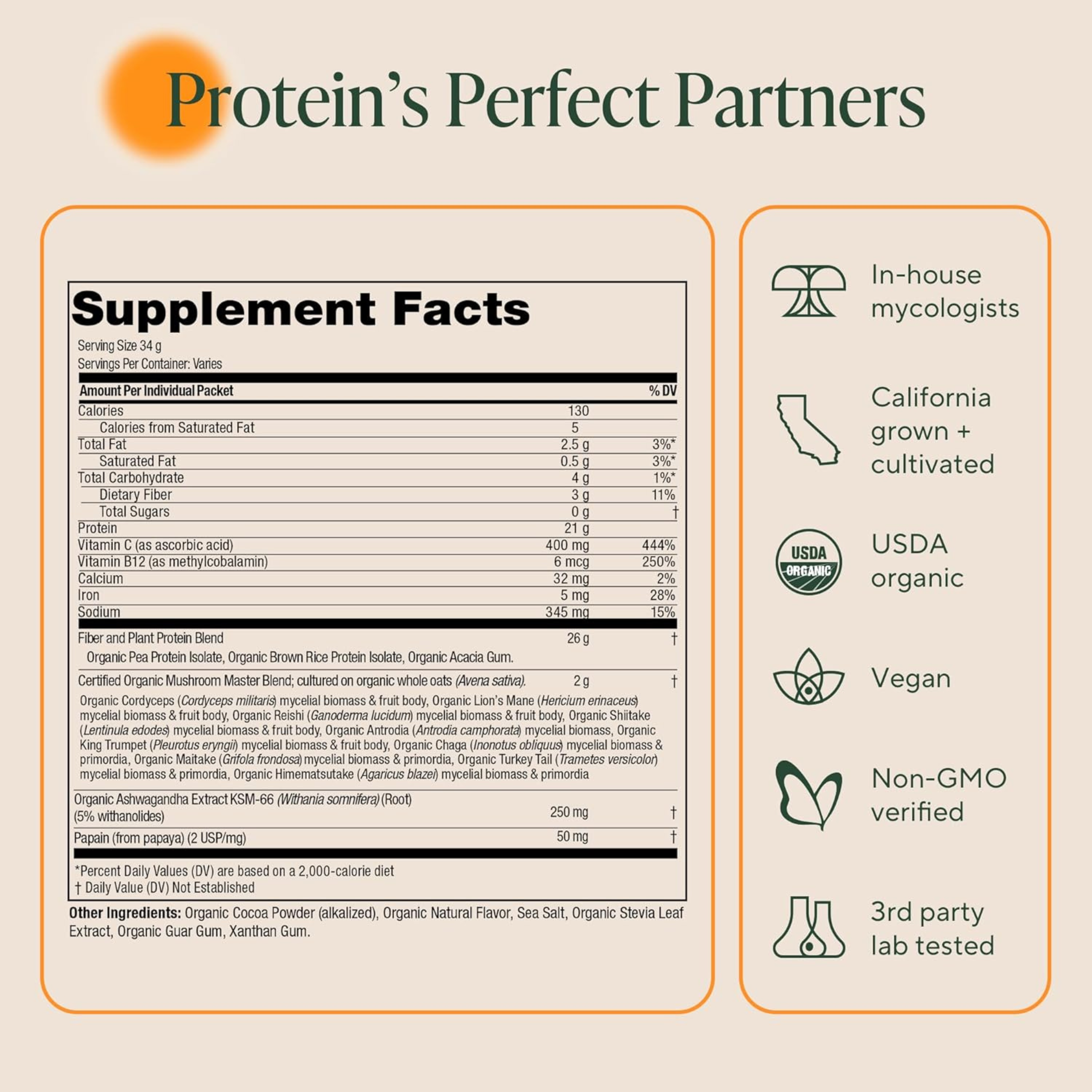 Om Mushrooms, Master Blend, Plant Protein, Creamy Chocolate, 10 Packets , 34 g Each