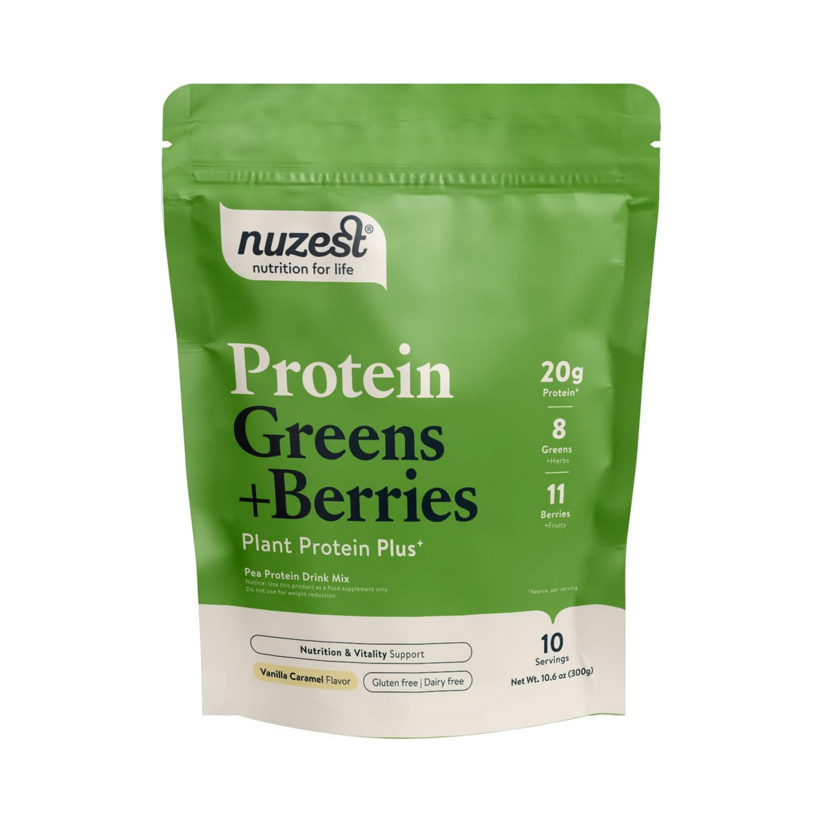 Nuzest, Protein Greens + Berries, Vanilla Caramel, 10.6 Oz