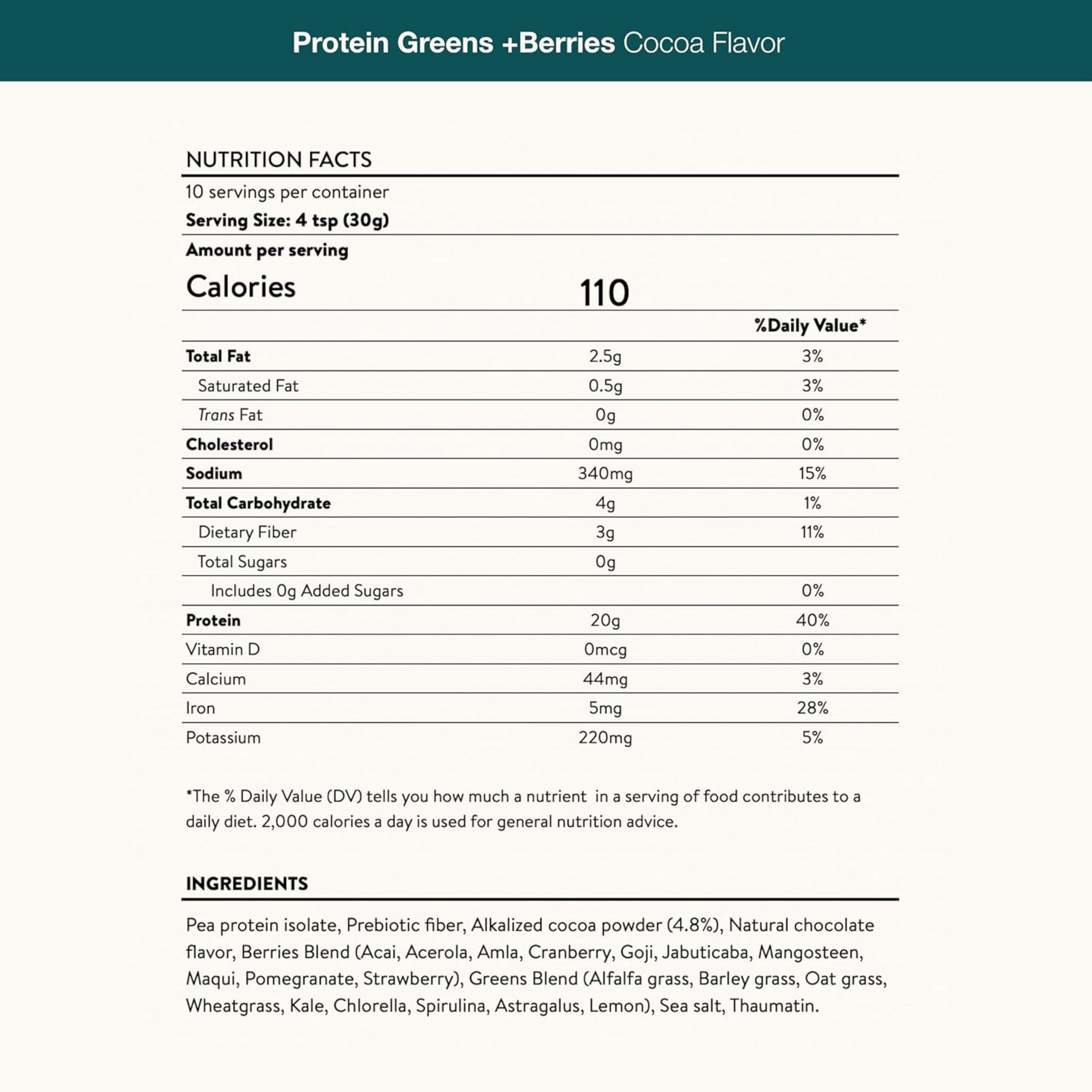 Nuzest, Protein Greens + Berries, Cocoa, 10.6 Oz