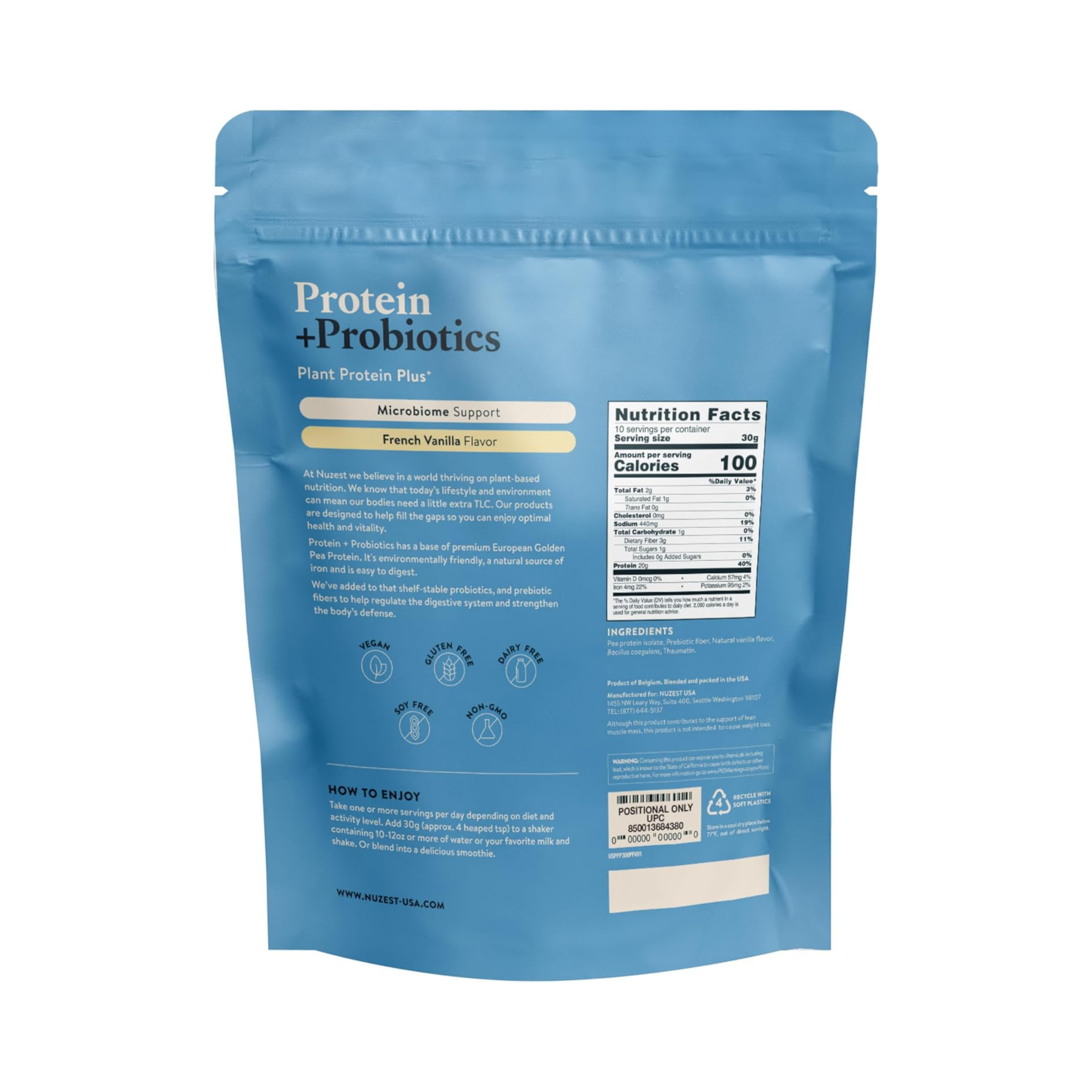 Nuzest, Protein + Probiotics, French Vanilla, 10.6 Oz