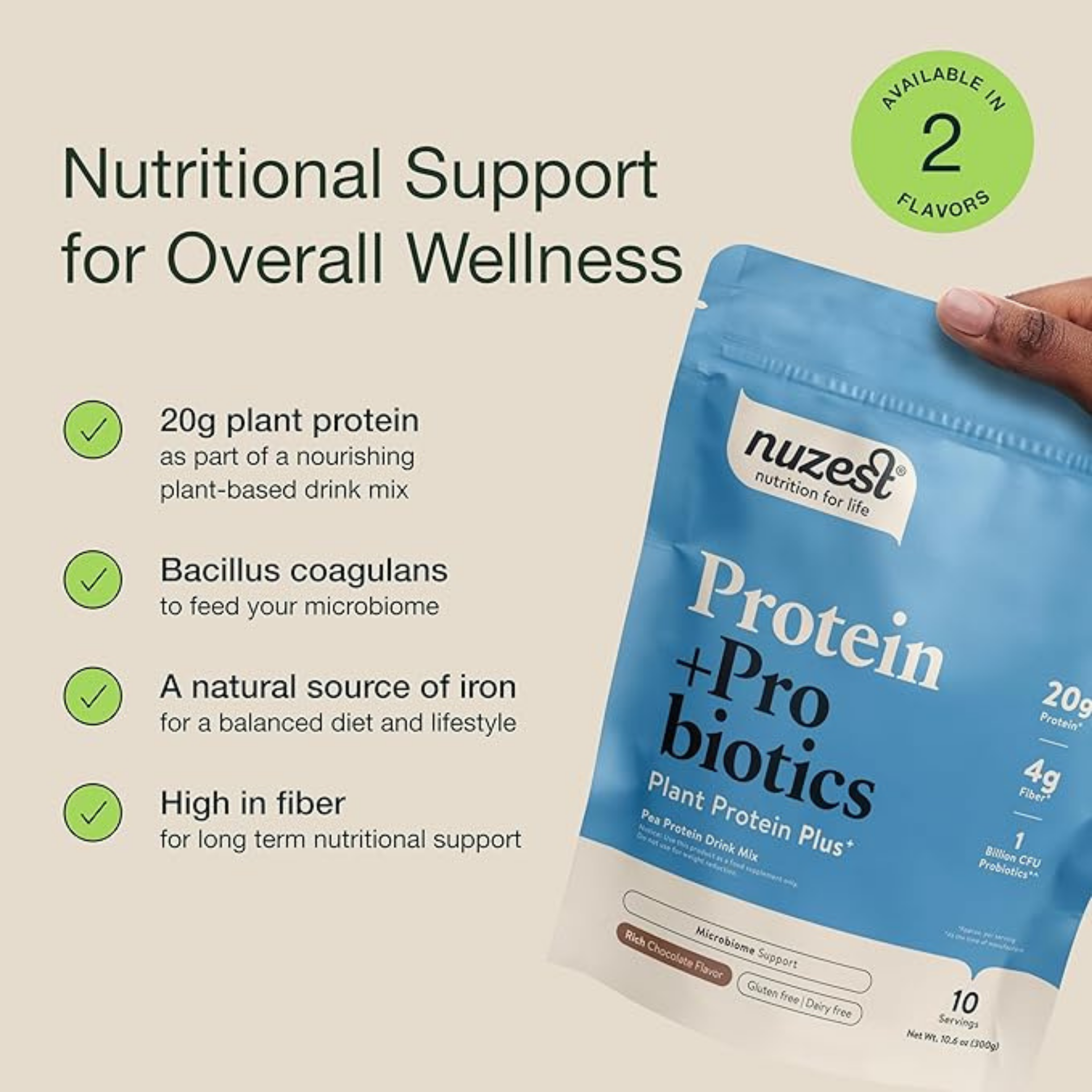 Nuzest, Protein + Probiotics, Rich Chocolate, 10.6 Oz