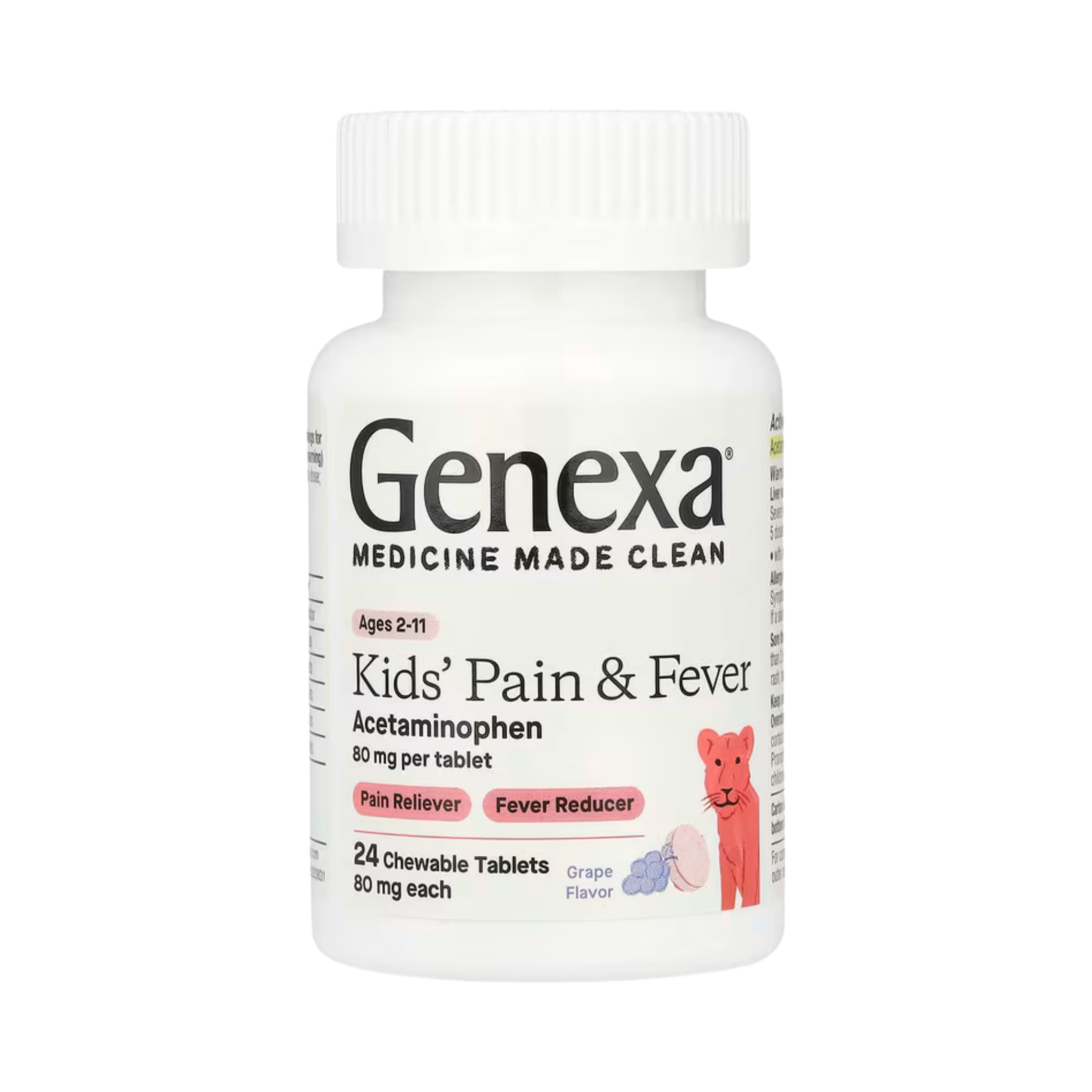 Genexa, Kids' Pain & Fever, Ages 2-11, Grape, 80 mg, 24 Chewable Tablets