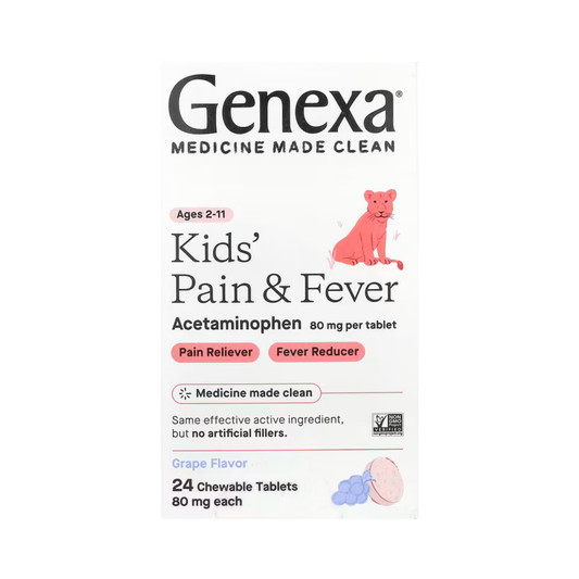 Genexa, Kids' Pain & Fever, Ages 2-11, Grape, 80 mg, 24 Chewable Tablets