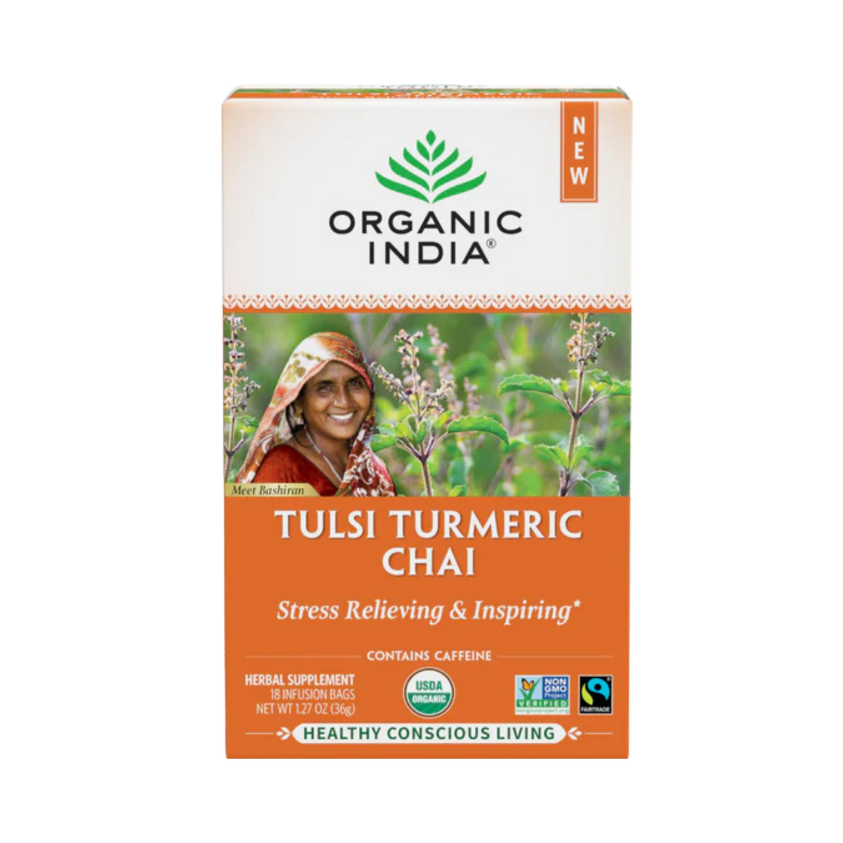 Organic India, Tulsi Turmeric Chai, 18 Infusion Bags, 1.27 Oz