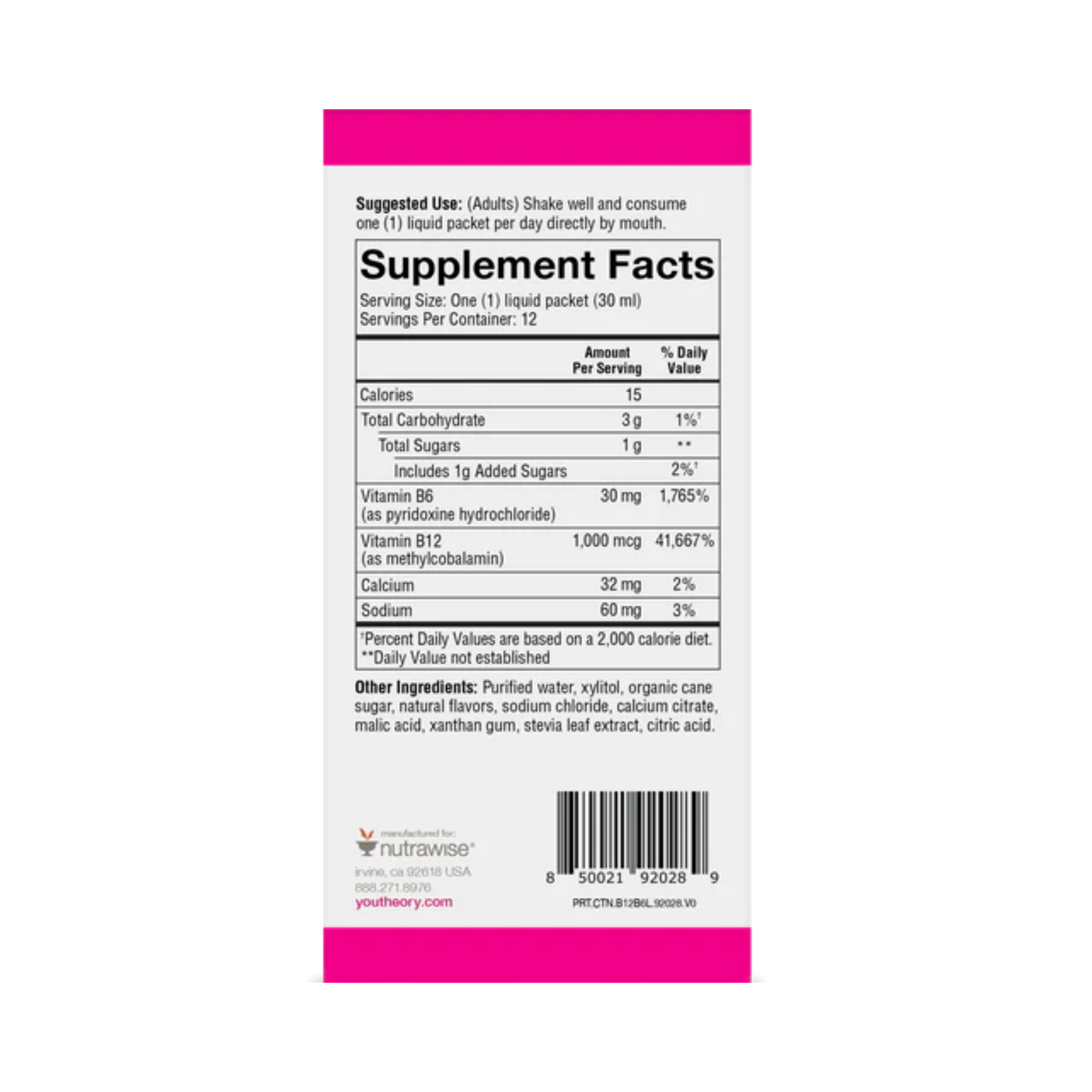 Youtheory, B12 and B6 Liquid raspberry, 12 Packets