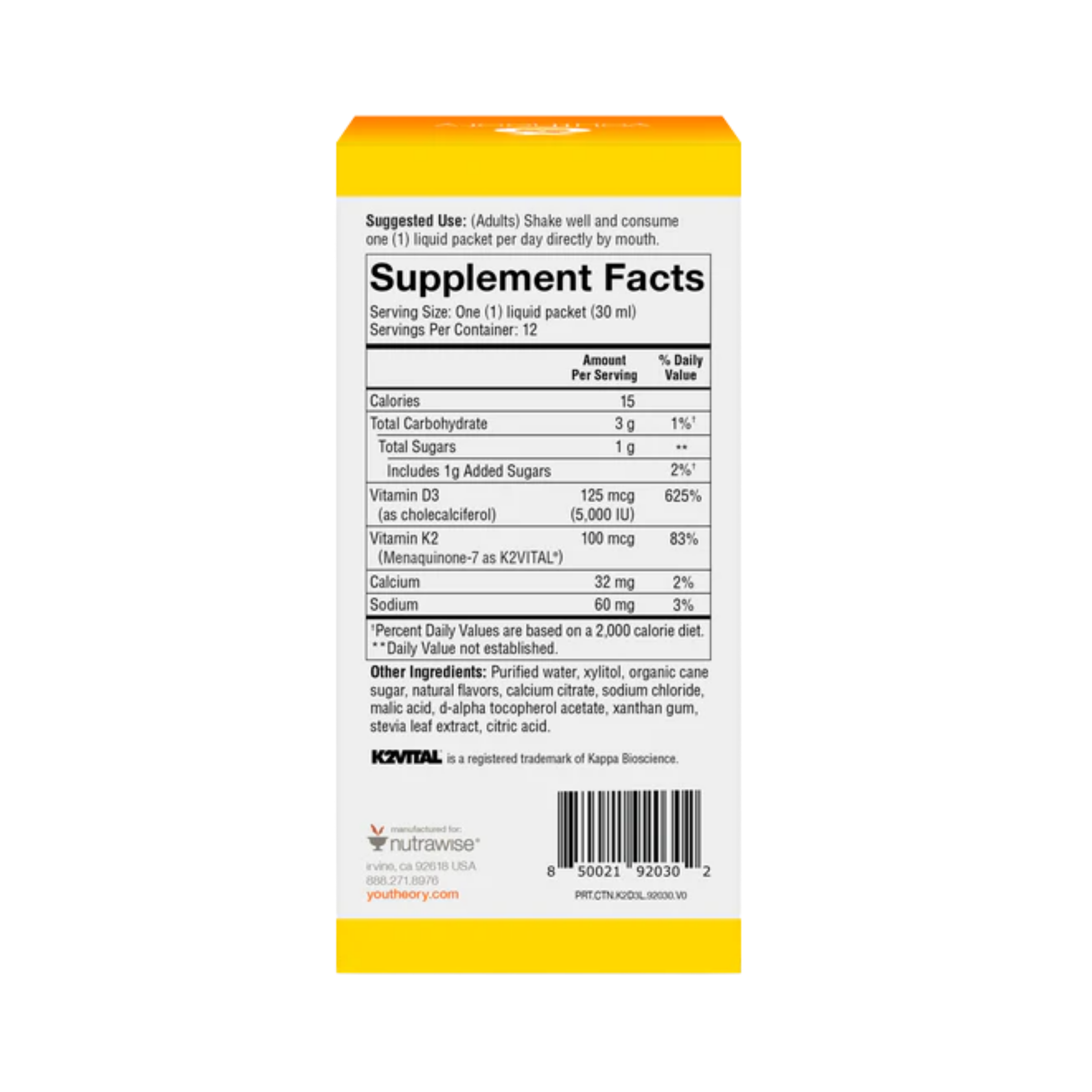 Youtheory, K2 and D3 Liquid, 12 Packets, 1 fl OZ